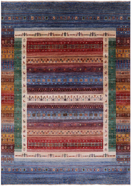 Persian Gabbeh Tribal Hand Knotted Wool Rug - 6' 11" X 9' 10" - Golden Nile