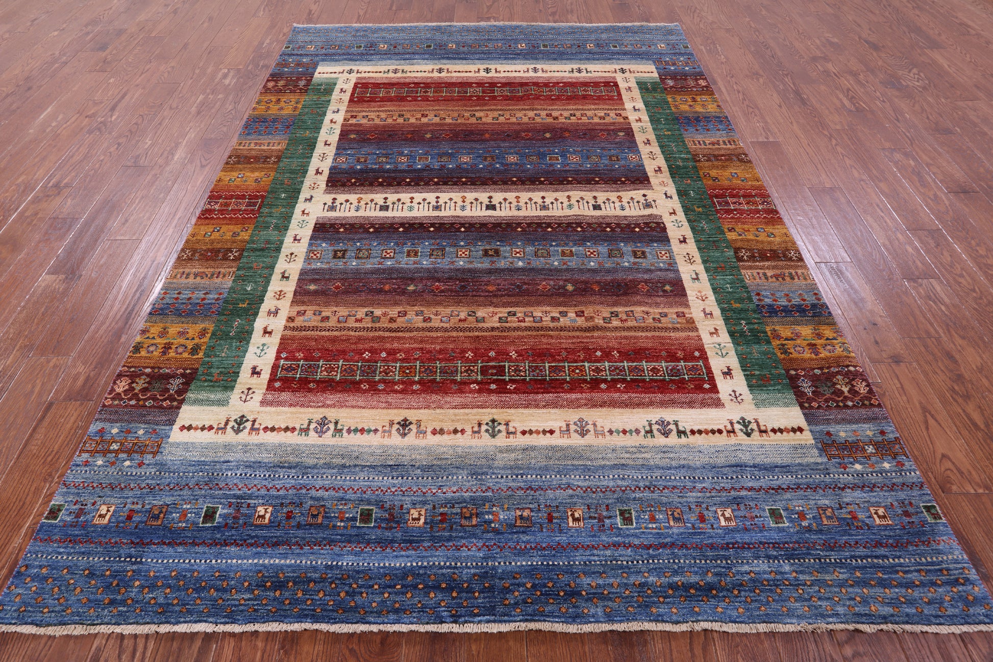 Persian Gabbeh Tribal Hand Knotted Wool Rug - 6' 11" X 9' 10" - Golden Nile