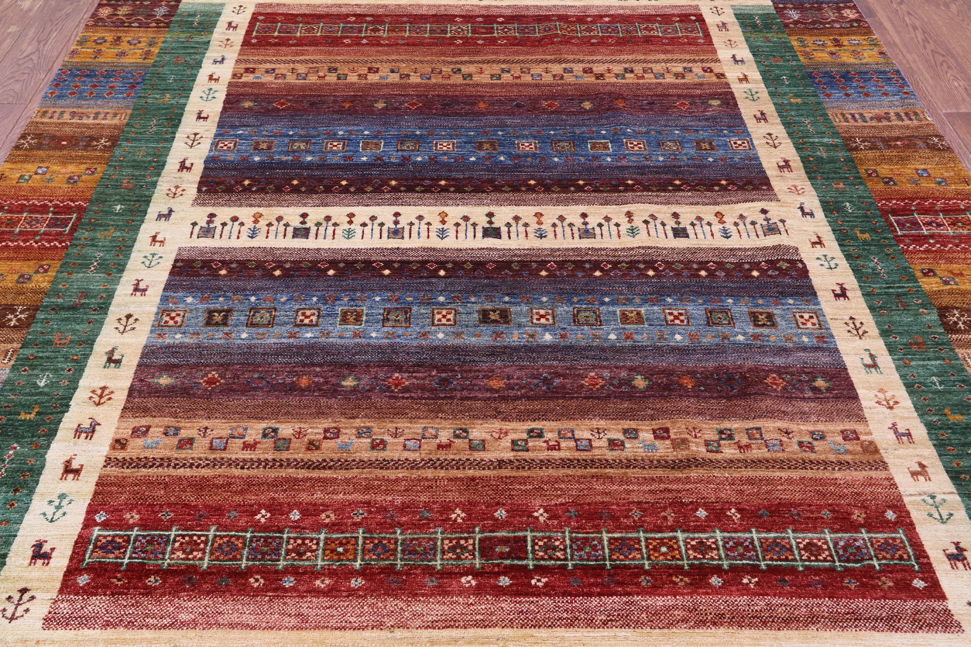 Persian Gabbeh Tribal Hand Knotted Wool Rug - 6' 11" X 9' 10" - Golden Nile