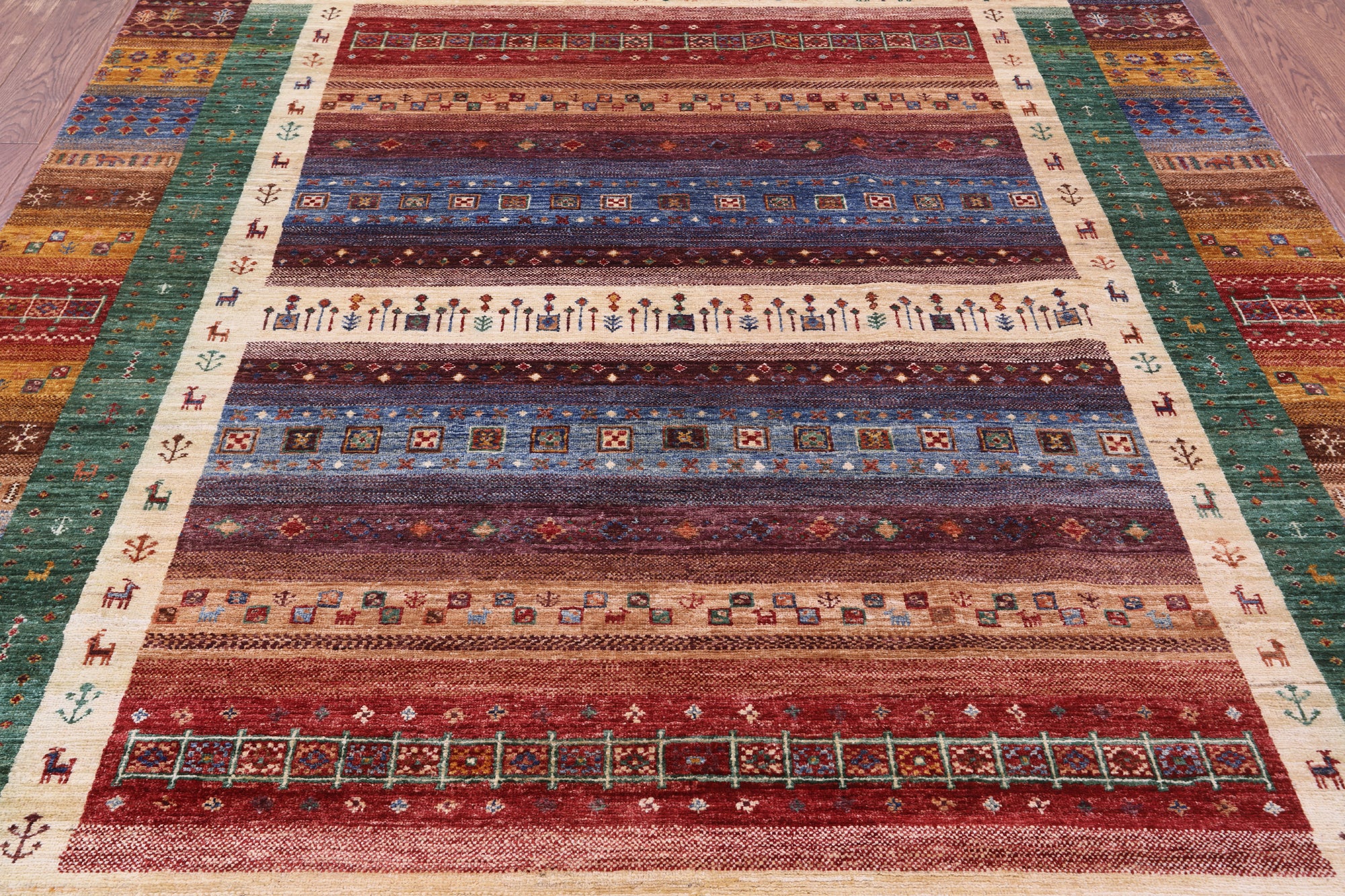 Persian Gabbeh Tribal Hand Knotted Wool Rug - 6' 11" X 9' 10" - Golden Nile