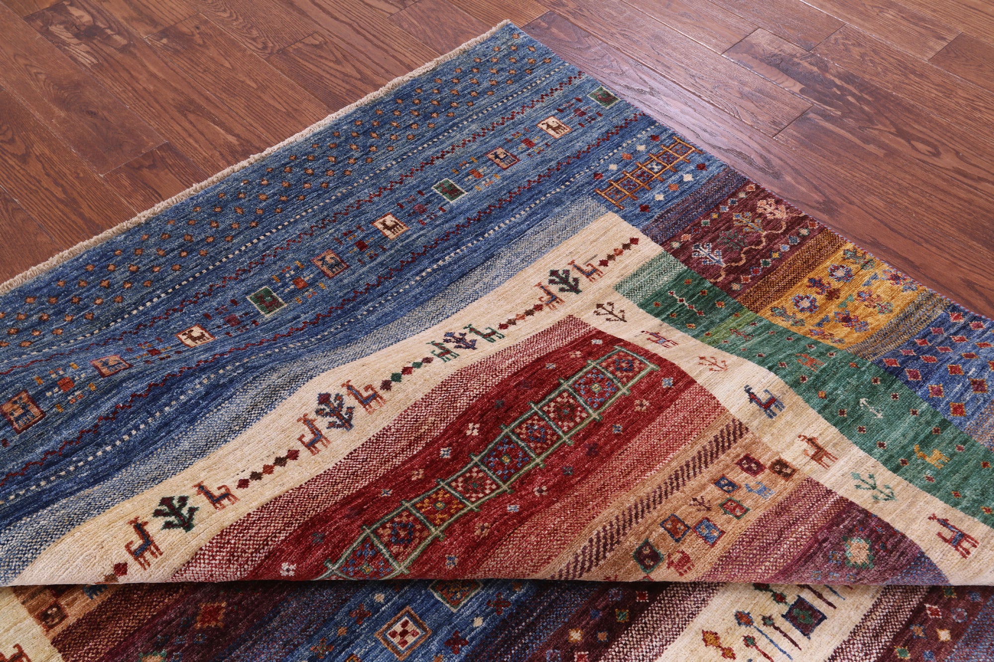 Persian Gabbeh Tribal Hand Knotted Wool Rug - 6' 11" X 9' 10" - Golden Nile