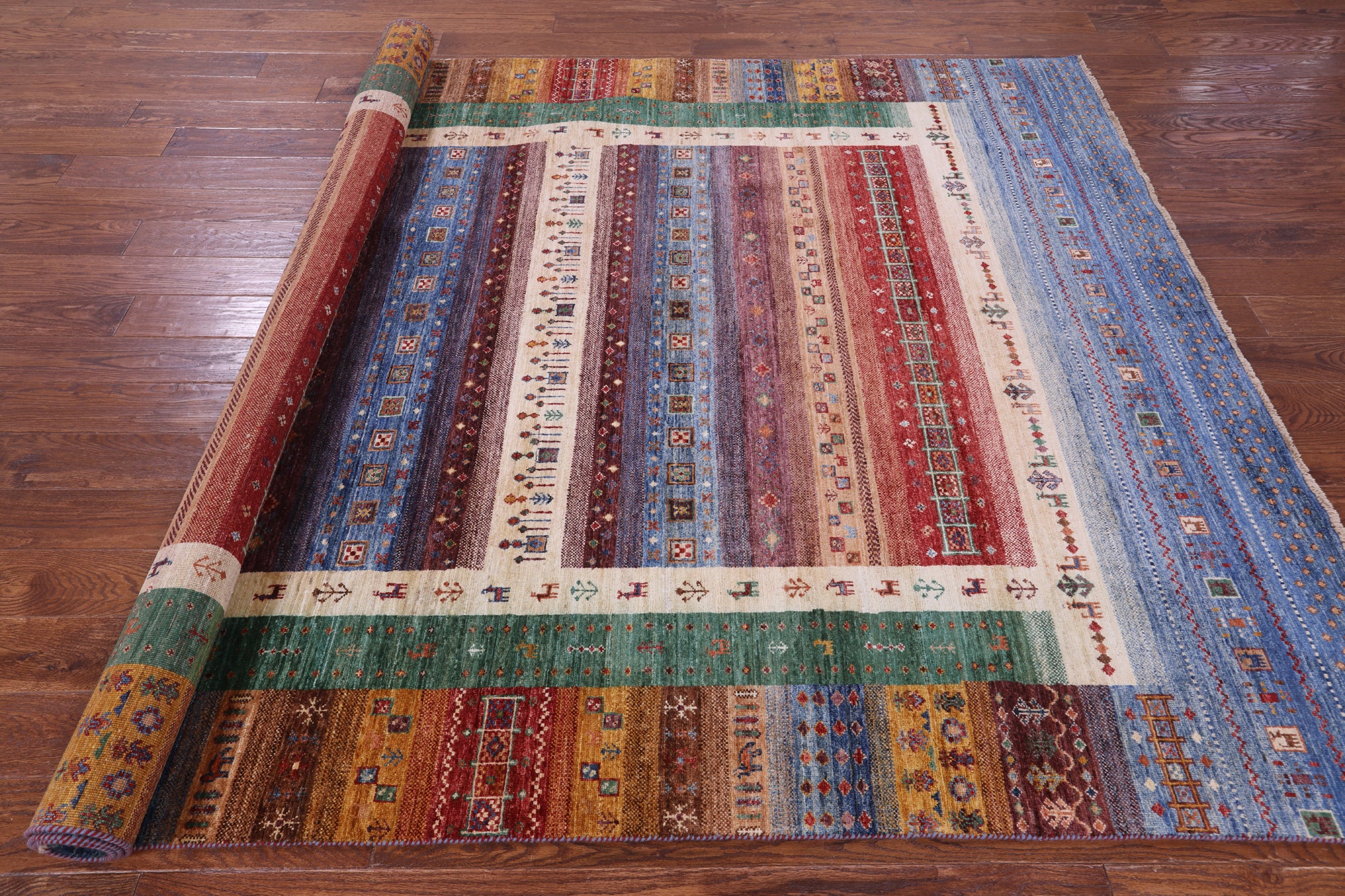 Persian Gabbeh Tribal Hand Knotted Wool Rug - 6' 11" X 9' 10" - Golden Nile
