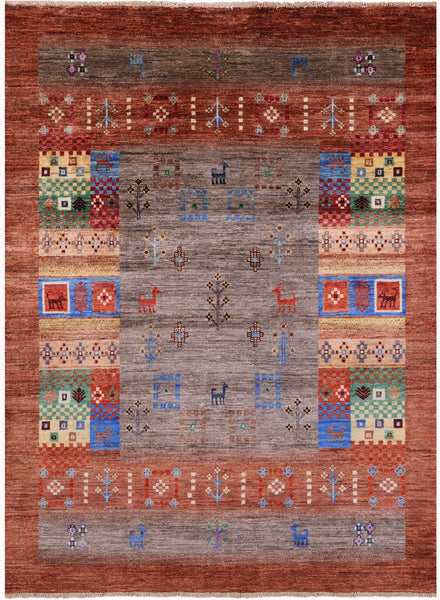 Tribal Persian Gabbeh Hand Knotted Wool Rug - 5' 0" X 6' 8" - Golden Nile