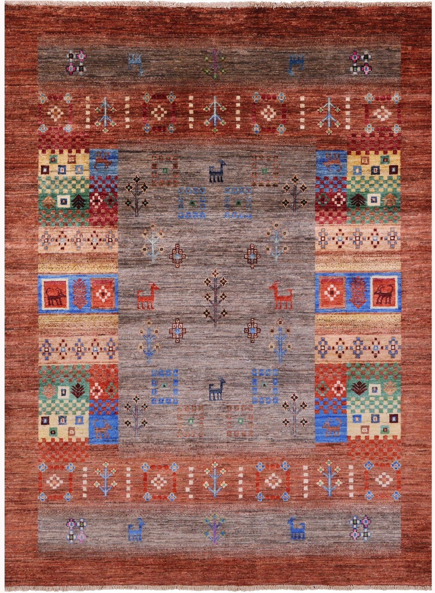 Tribal Persian Gabbeh Hand Knotted Wool Rug - 5' 0" X 6' 8" - Golden Nile