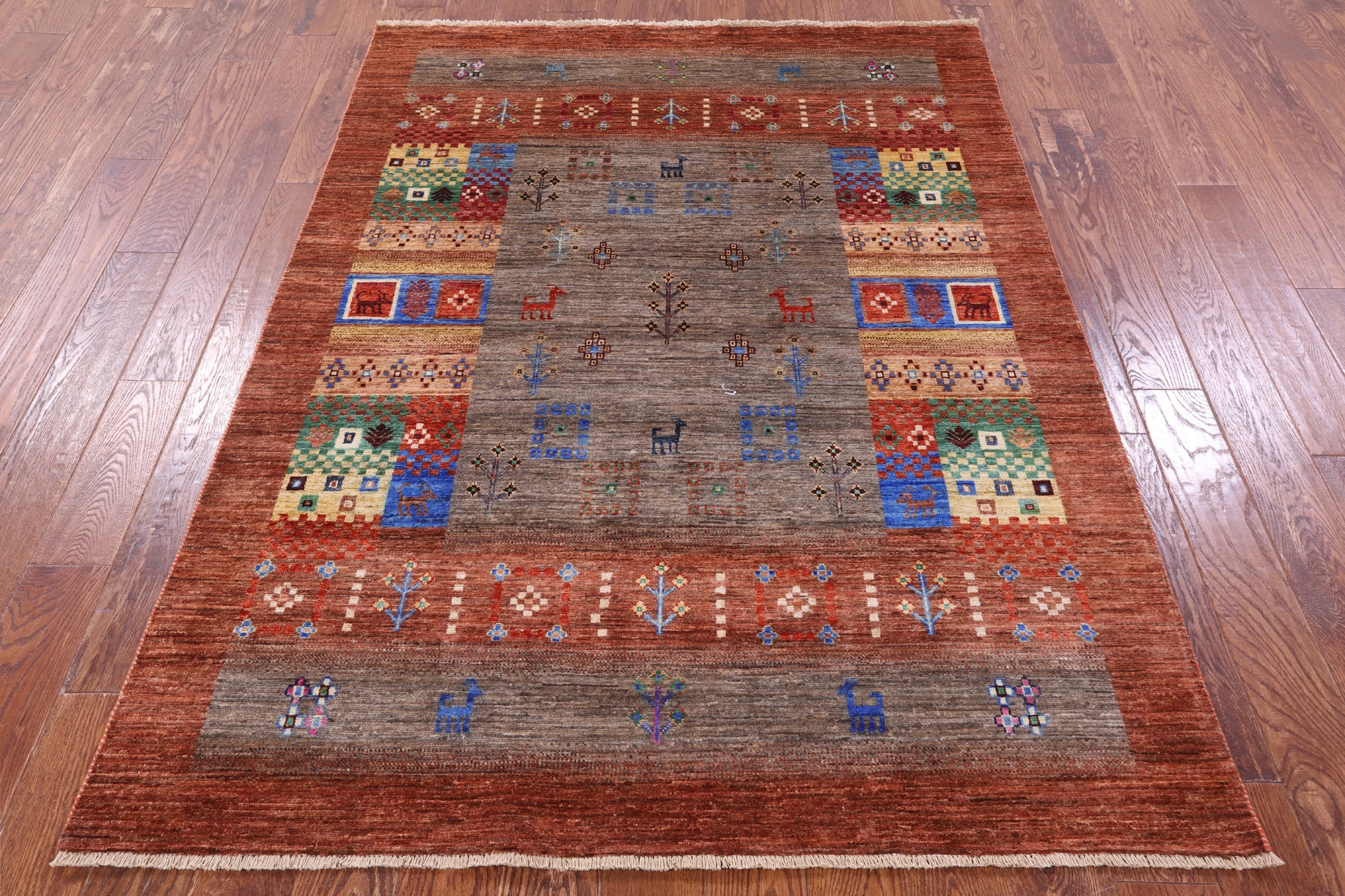 Tribal Persian Gabbeh Hand Knotted Wool Rug - 5' 0" X 6' 8" - Golden Nile