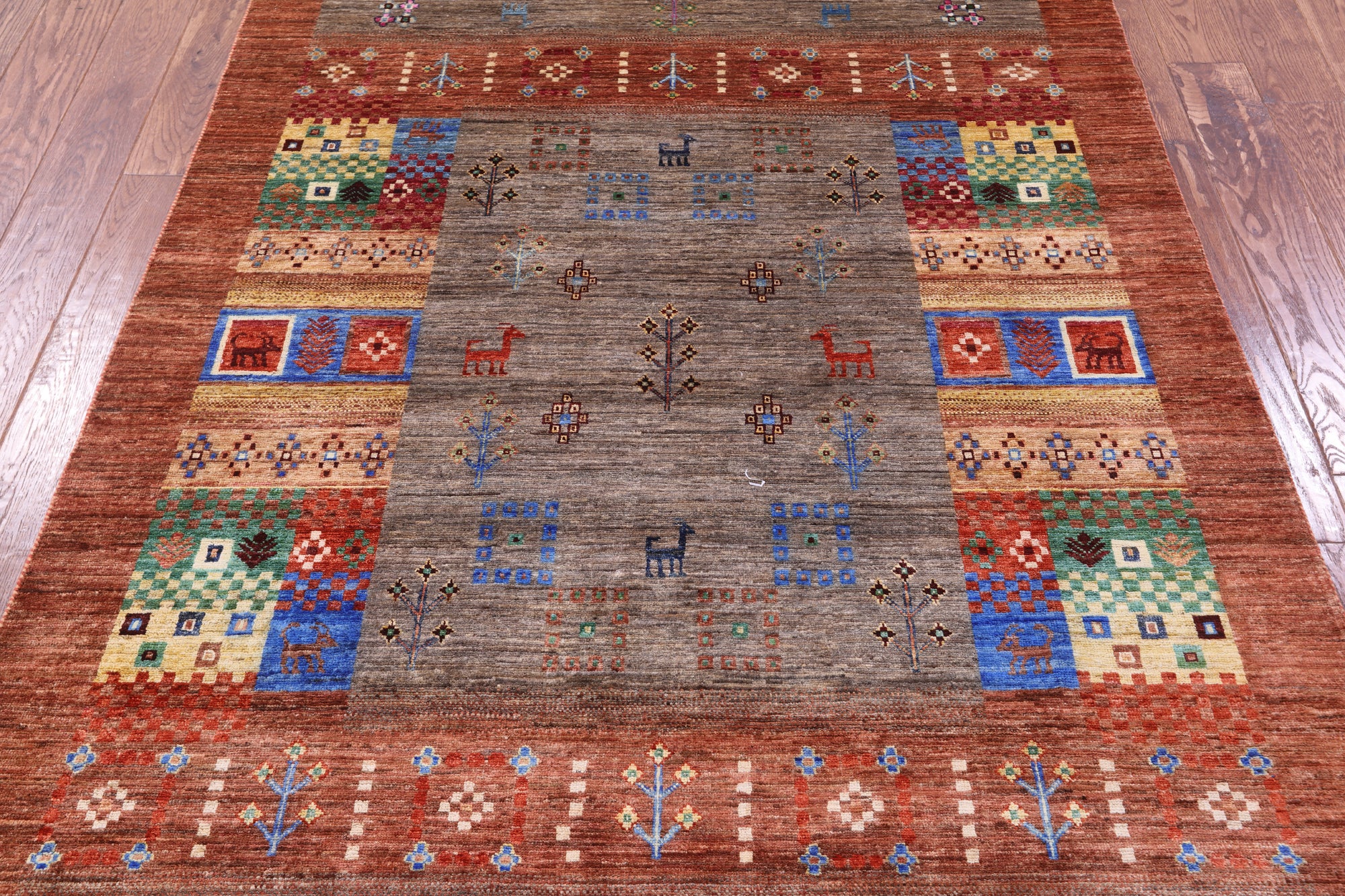 Tribal Persian Gabbeh Hand Knotted Wool Rug - 5' 0" X 6' 8" - Golden Nile