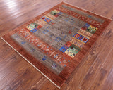 Tribal Persian Gabbeh Hand Knotted Wool Rug - 5' 0" X 6' 8" - Golden Nile