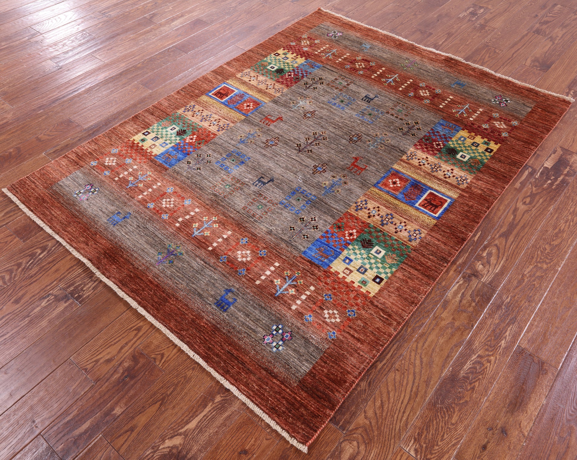 Tribal Persian Gabbeh Hand Knotted Wool Rug - 5' 0" X 6' 8" - Golden Nile