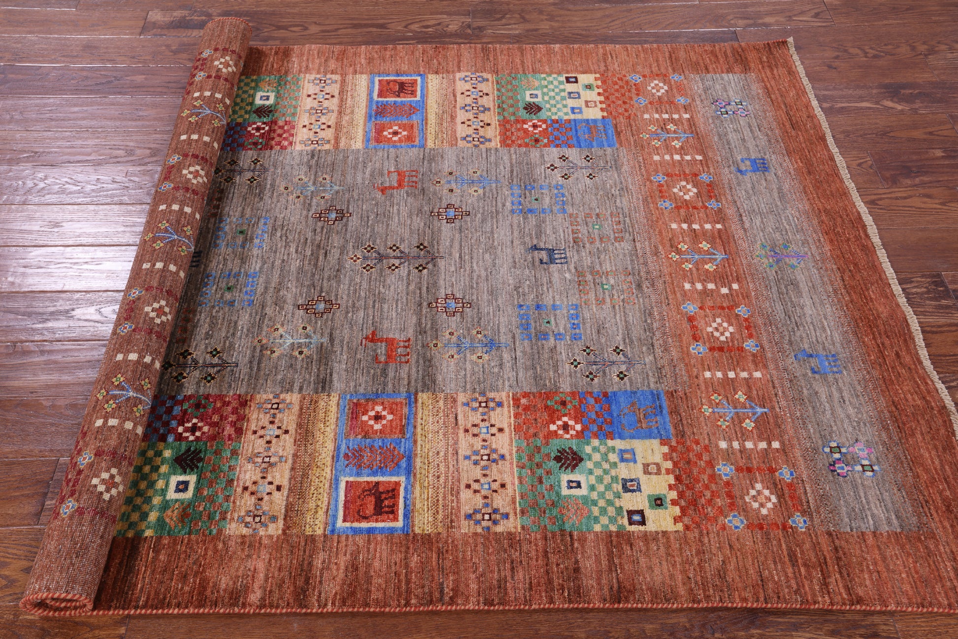 Tribal Persian Gabbeh Hand Knotted Wool Rug - 5' 0" X 6' 8" - Golden Nile