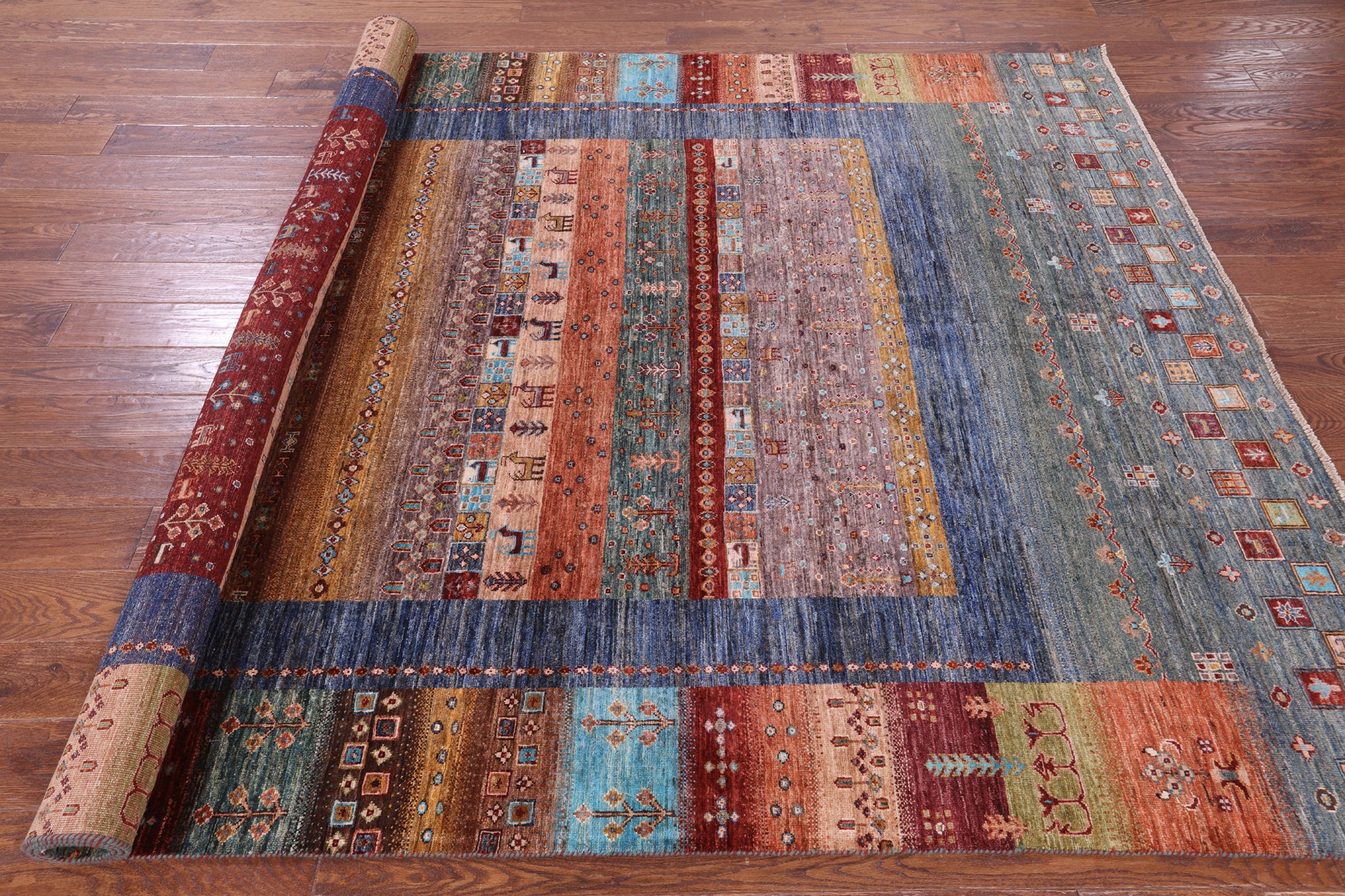 Tribal Persian Gabbeh Hand Knotted Wool Rug - 6' 10" X 9' 8" - Golden Nile
