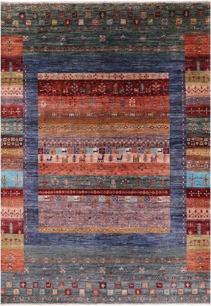 Tribal Persian Gabbeh Hand Knotted Wool Rug - 6' 10" X 9' 8" - Golden Nile