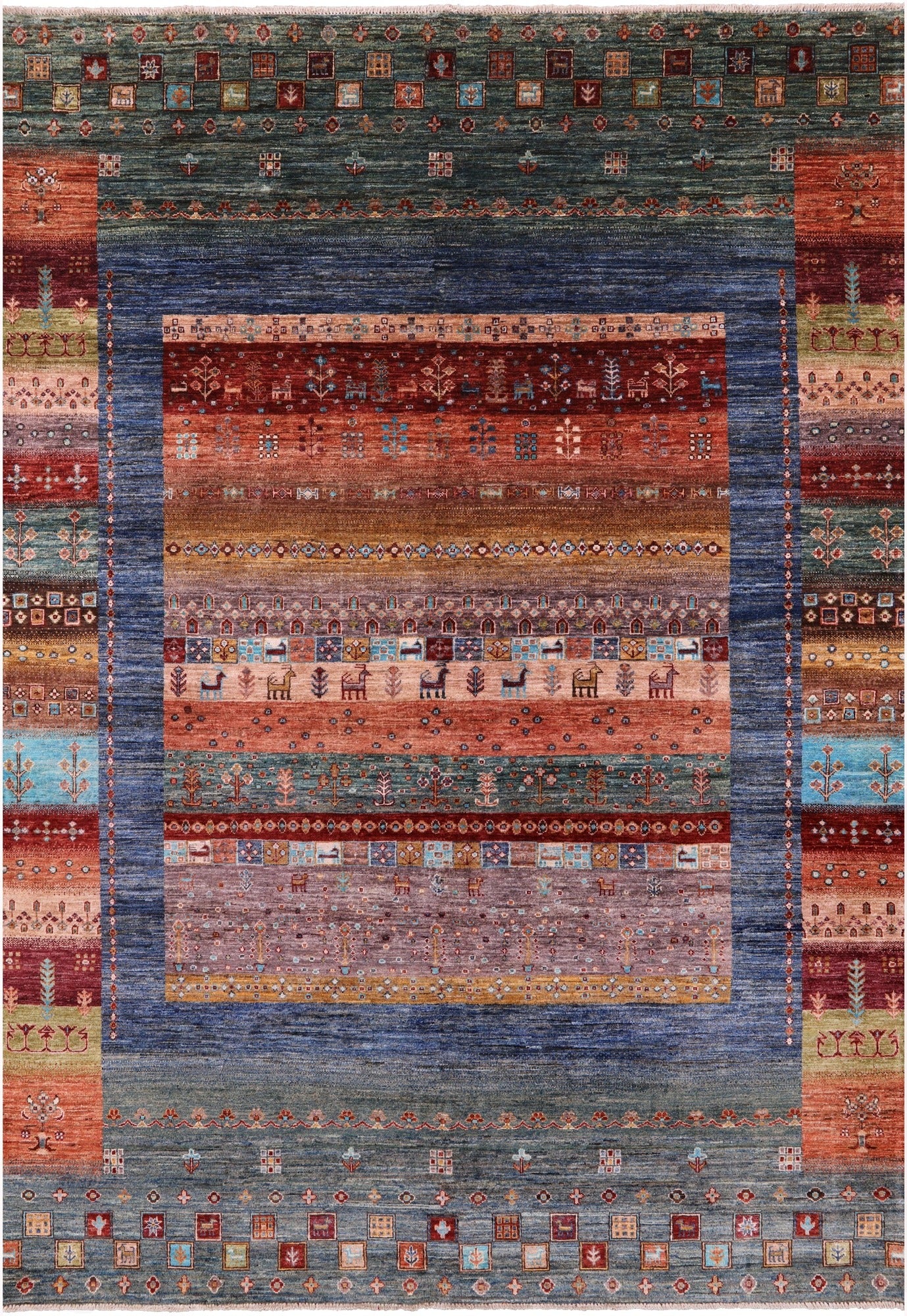 Tribal Persian Gabbeh Hand Knotted Wool Rug - 6' 10" X 9' 8" - Golden Nile