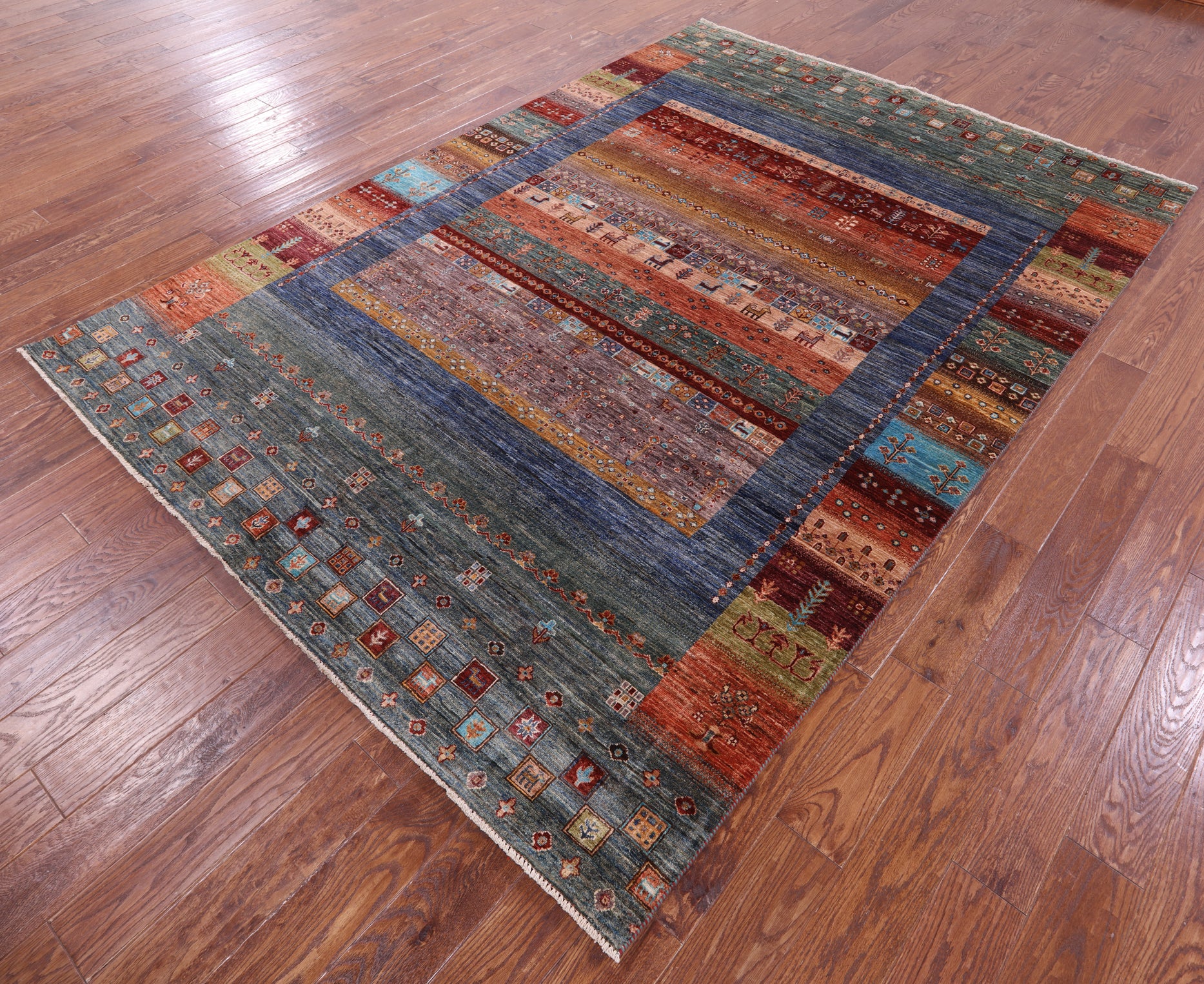 Tribal Persian Gabbeh Hand Knotted Wool Rug - 6' 10" X 9' 8" - Golden Nile