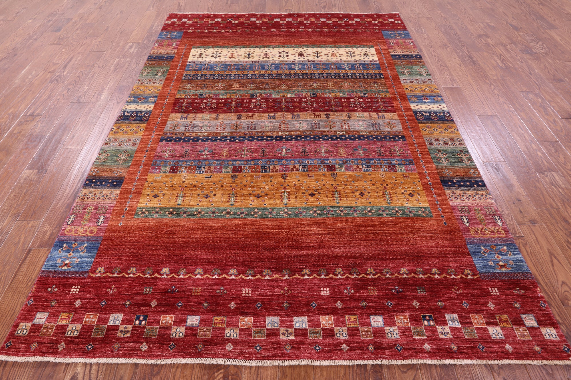 Persian Gabbeh Tribal Hand Knotted Wool Rug - 7' 0" X 9' 8" - Golden Nile