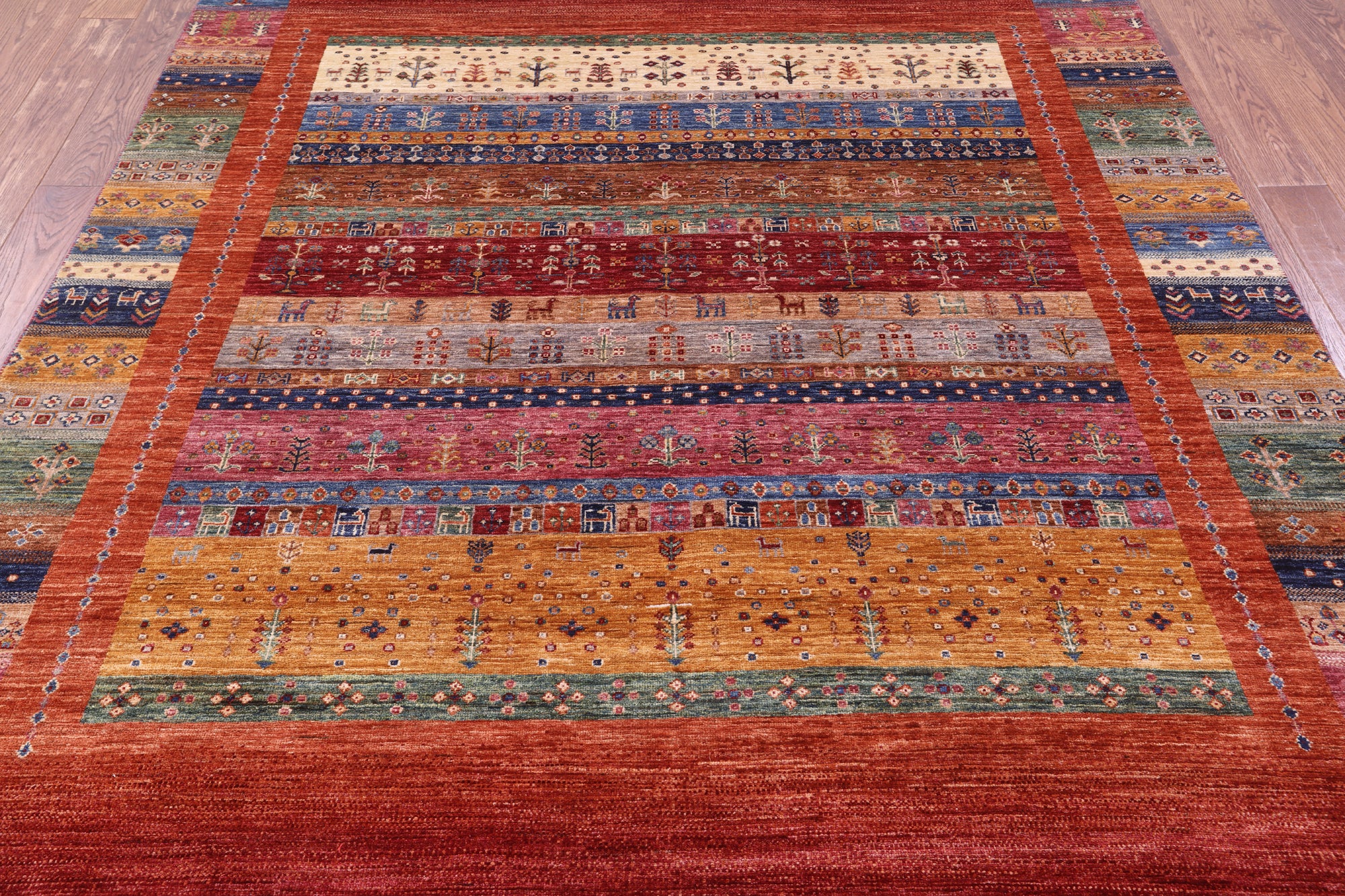 Persian Gabbeh Tribal Hand Knotted Wool Rug - 7' 0" X 9' 8" - Golden Nile