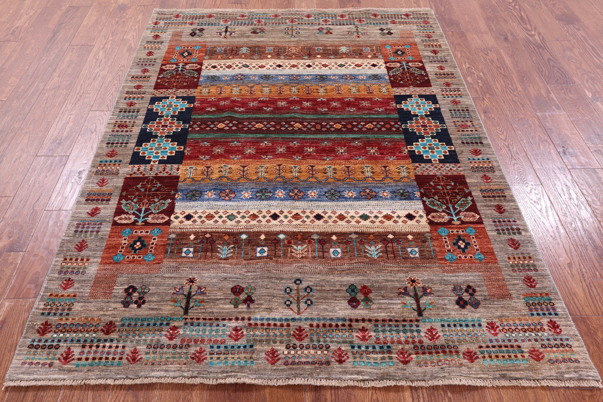 Persian Gabbeh Tribal Hand Knotted Wool Rug - 5' 2" X 6' 9" - Golden Nile