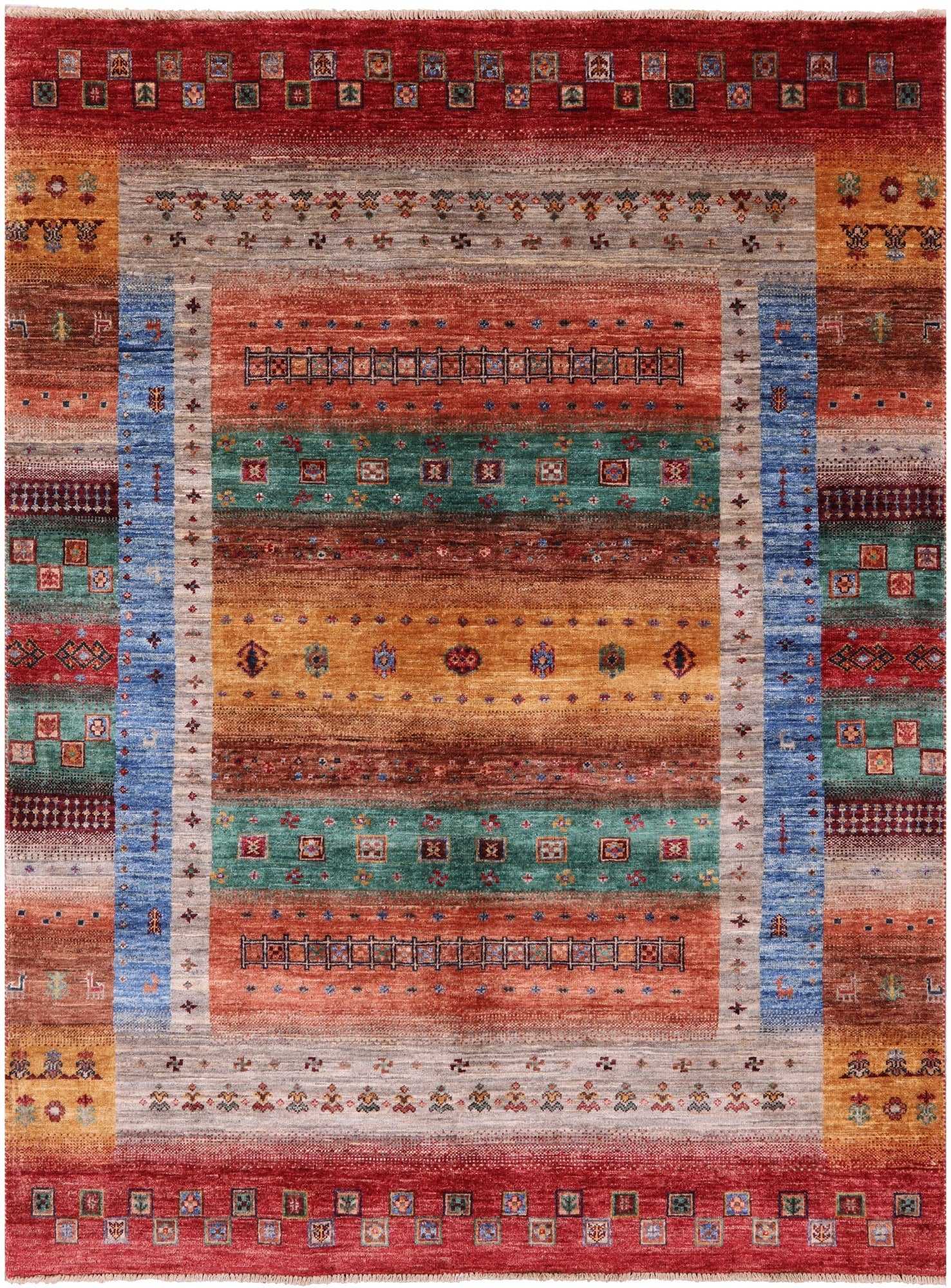 Persian Gabbeh Tribal Hand Knotted Wool Rug - 5' 1" X 6' 9" - Golden Nile