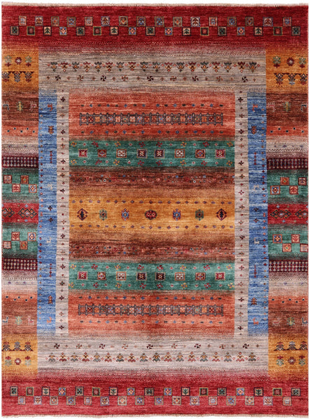 Persian Gabbeh Tribal Hand Knotted Wool Rug - 5' 1" X 6' 9" - Golden Nile