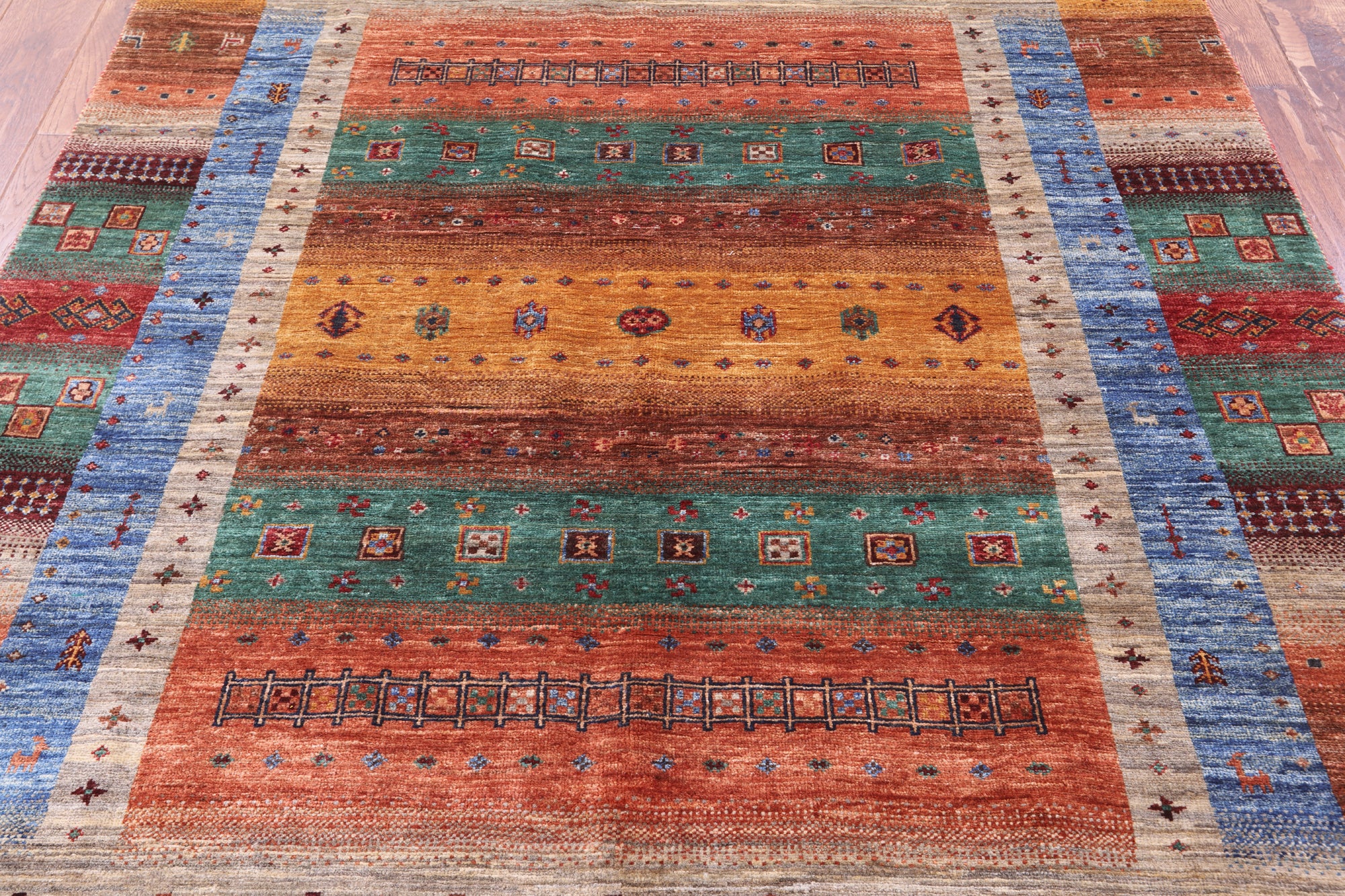 Persian Gabbeh Tribal Hand Knotted Wool Rug - 5' 1" X 6' 9" - Golden Nile