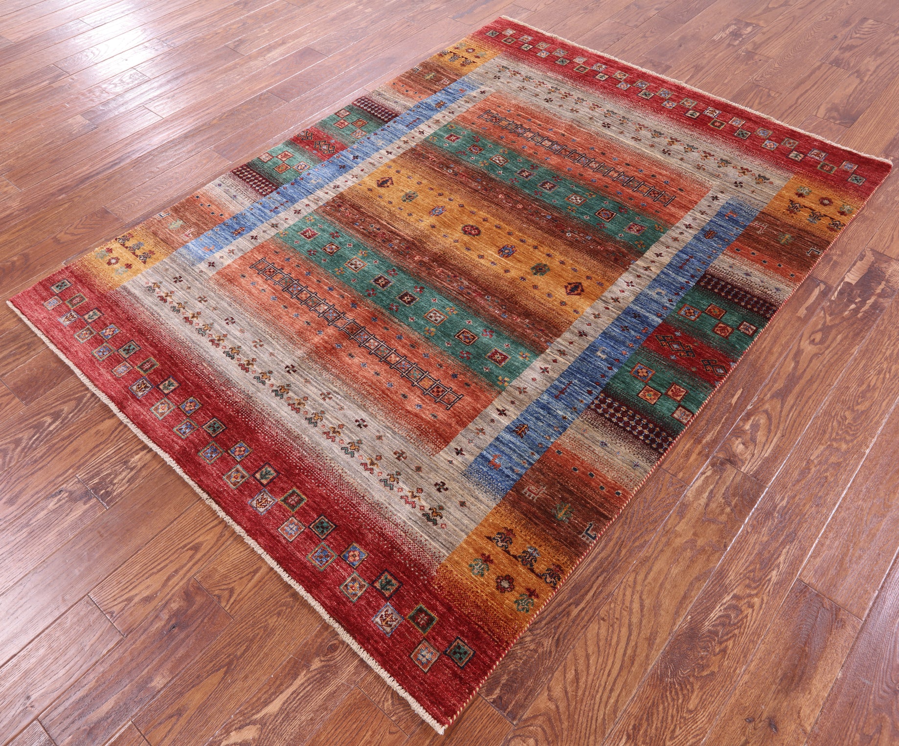 Persian Gabbeh Tribal Hand Knotted Wool Rug - 5' 1" X 6' 9" - Golden Nile