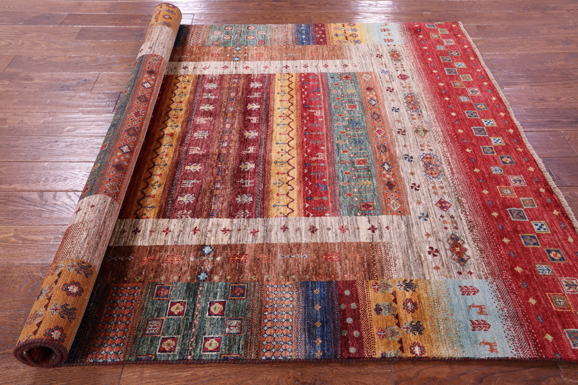 Persian Gabbeh Tribal Hand Knotted Wool Rug - 5' 1" X 6' 5" - Golden Nile