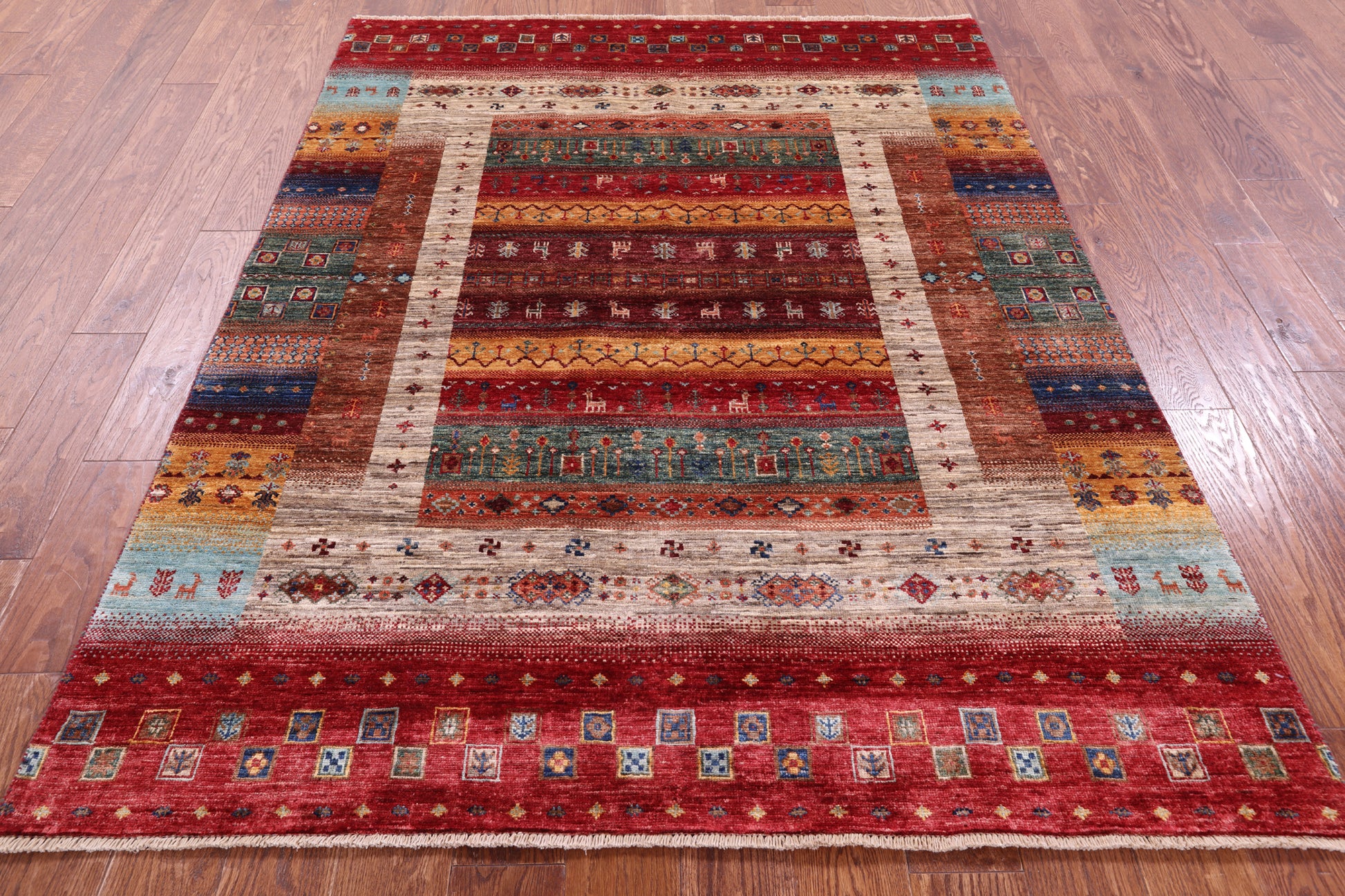Persian Gabbeh Tribal Hand Knotted Wool Rug - 5' 1" X 6' 5" - Golden Nile