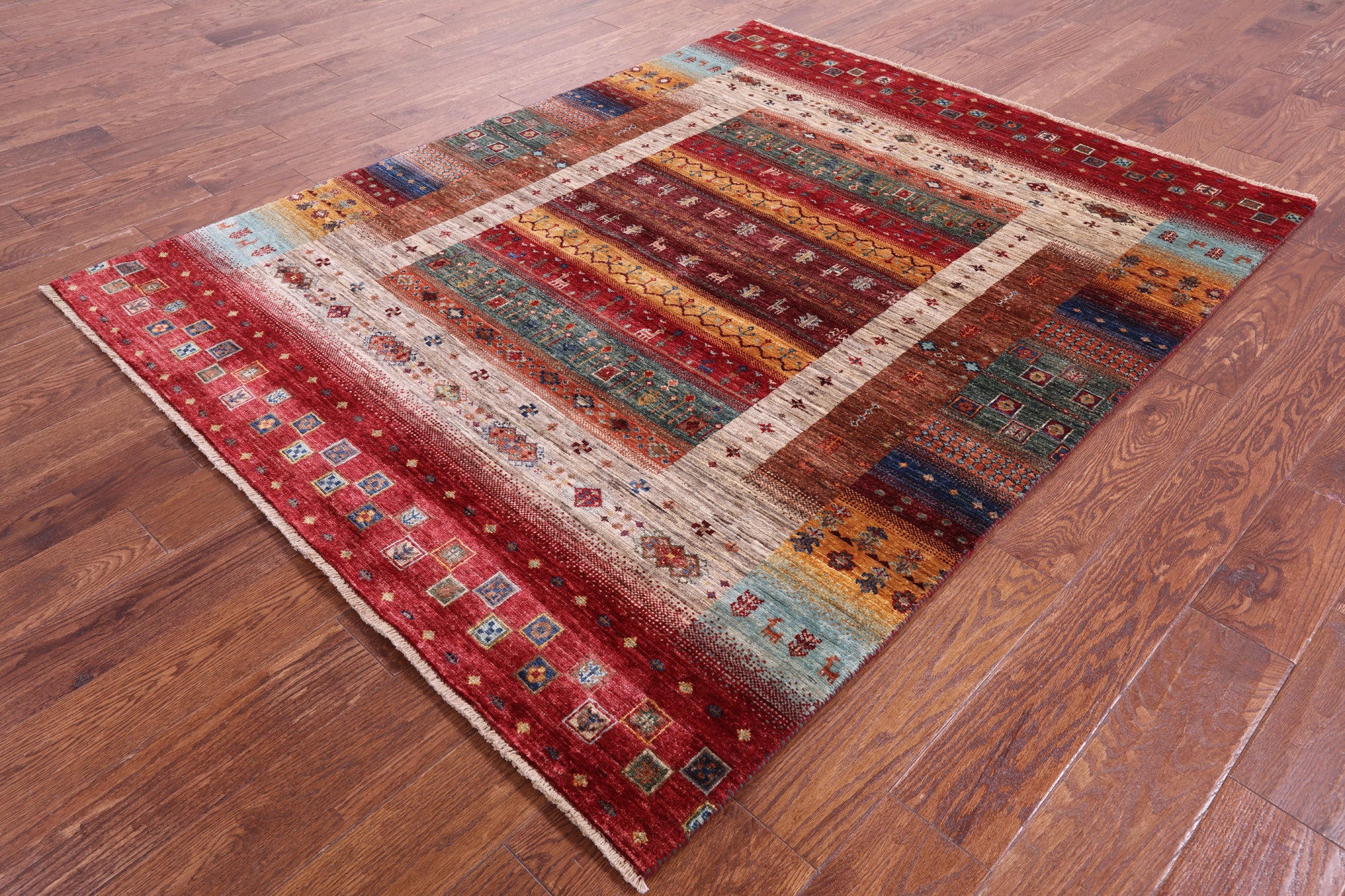 Persian Gabbeh Tribal Hand Knotted Wool Rug - 5' 1" X 6' 5" - Golden Nile