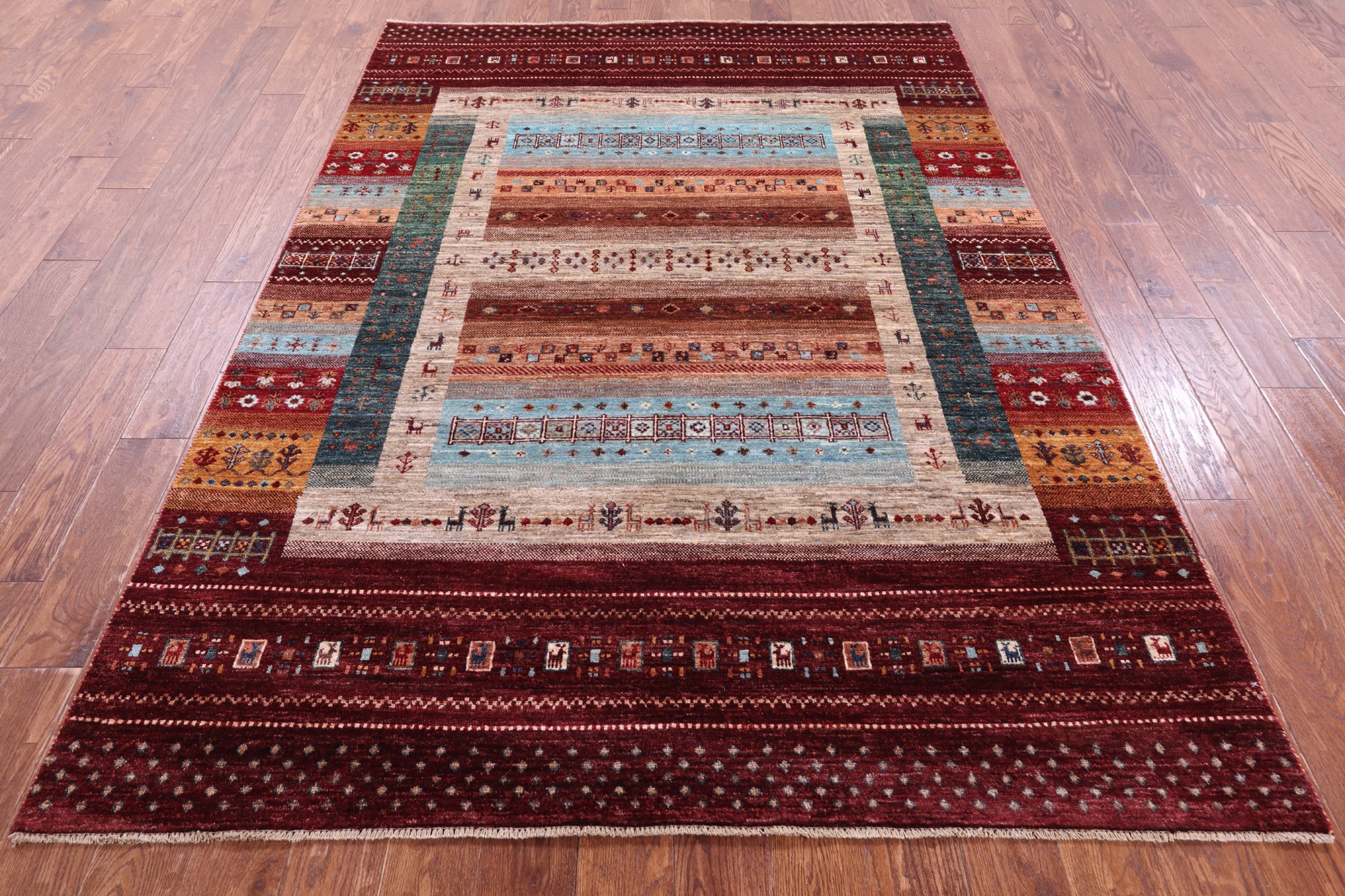 Tribal Persian Gabbeh Hand Knotted Wool Rug - 5' 9" X 7' 11" - Golden Nile
