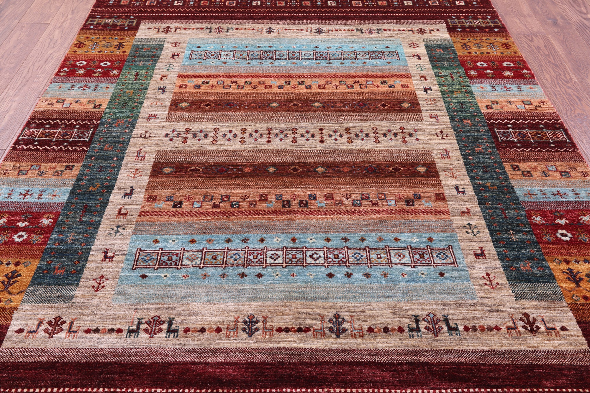 Tribal Persian Gabbeh Hand Knotted Wool Rug - 5' 9" X 7' 11" - Golden Nile