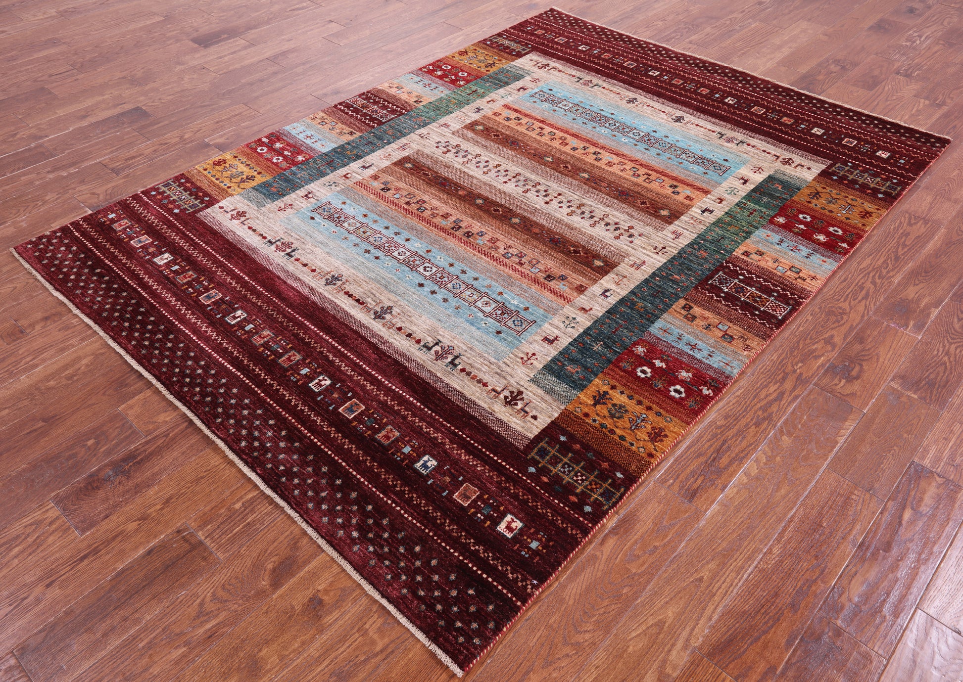Tribal Persian Gabbeh Hand Knotted Wool Rug - 5' 9" X 7' 11" - Golden Nile