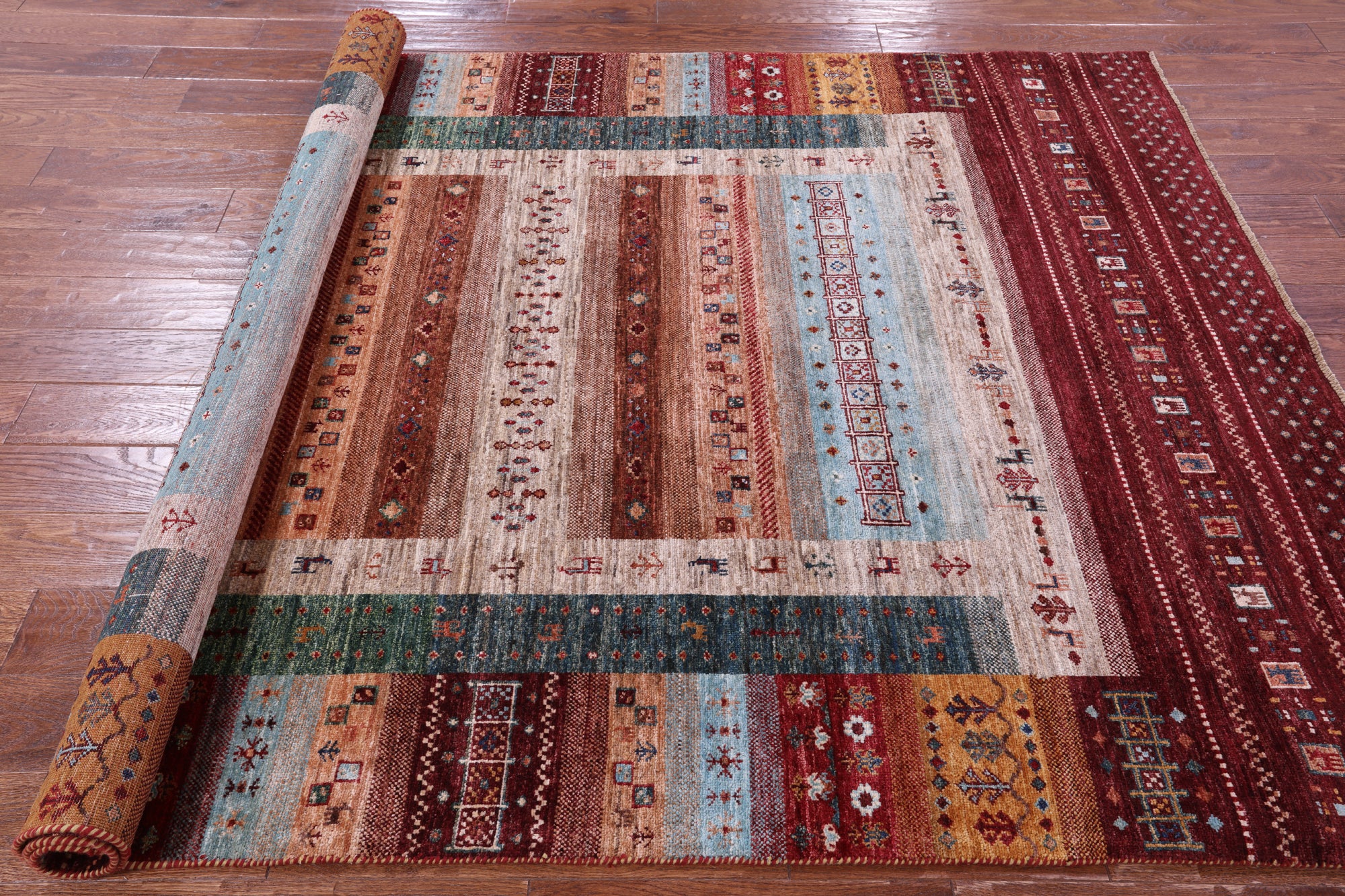 Tribal Persian Gabbeh Hand Knotted Wool Rug - 5' 9" X 7' 11" - Golden Nile