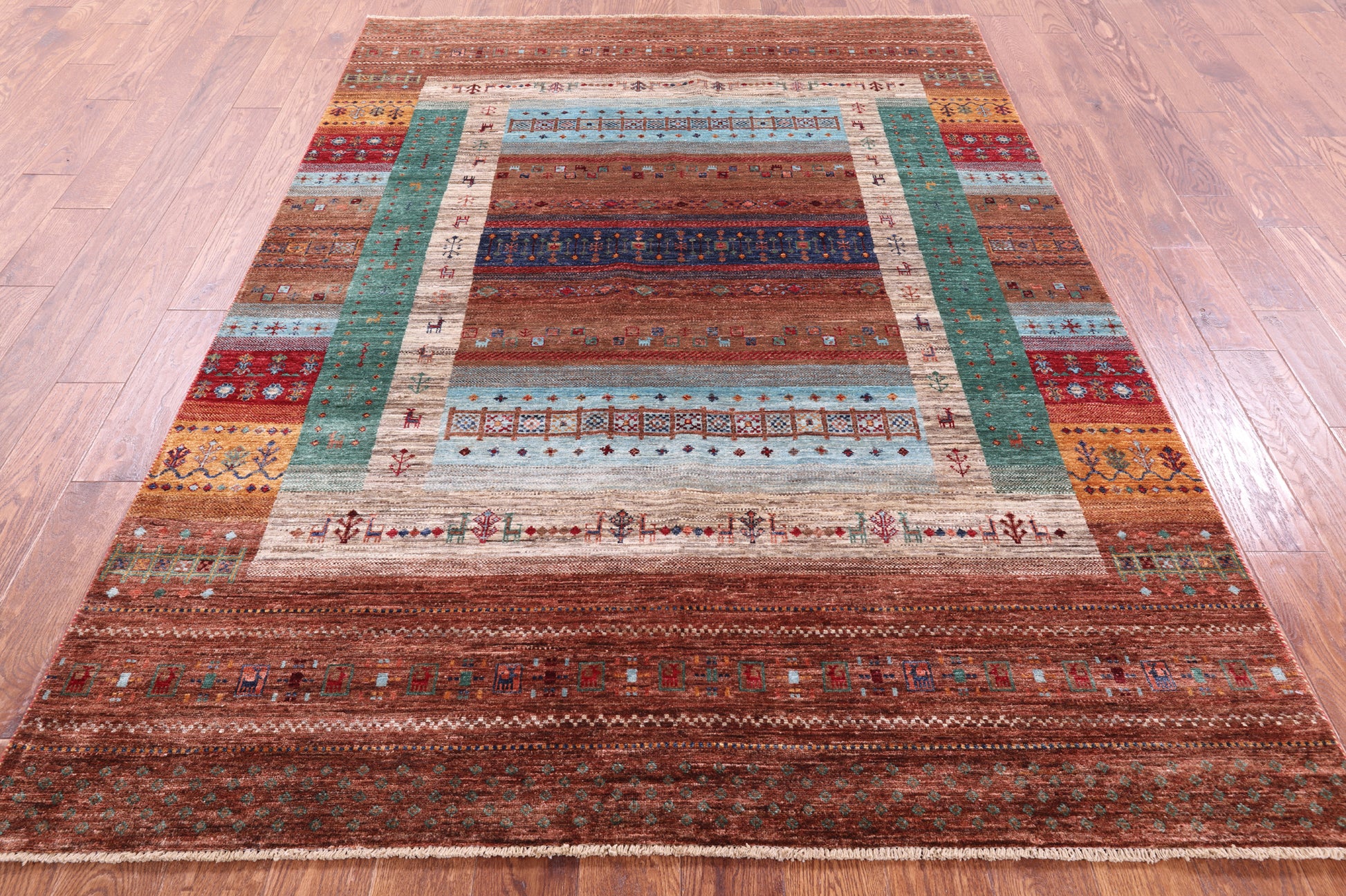 Tribal Persian Gabbeh Hand Knotted Wool Rug - 5' 10" X 8' 0" - Golden Nile