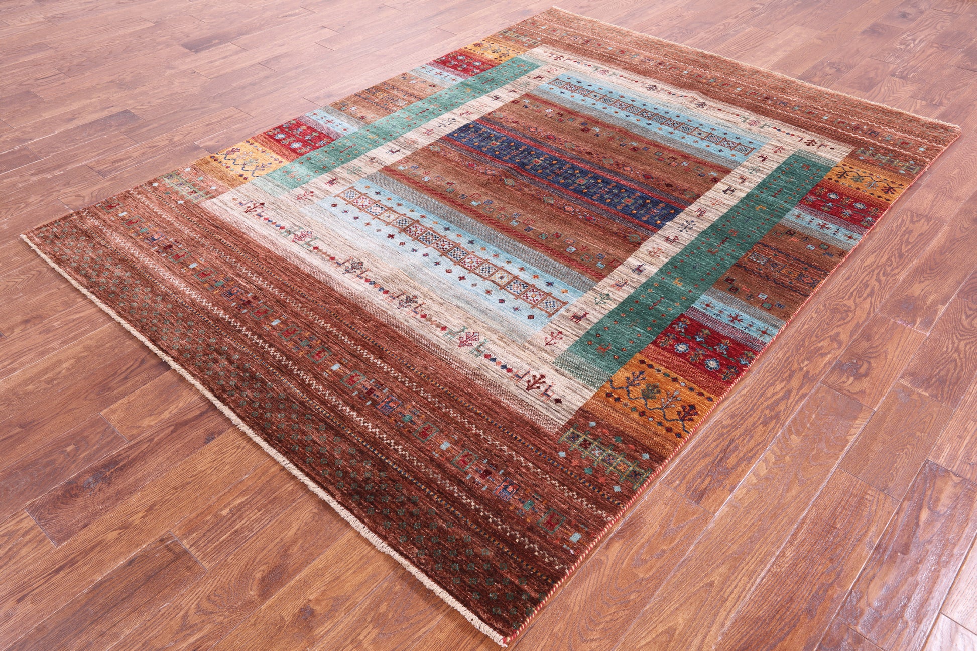 Tribal Persian Gabbeh Hand Knotted Wool Rug - 5' 10" X 8' 0" - Golden Nile