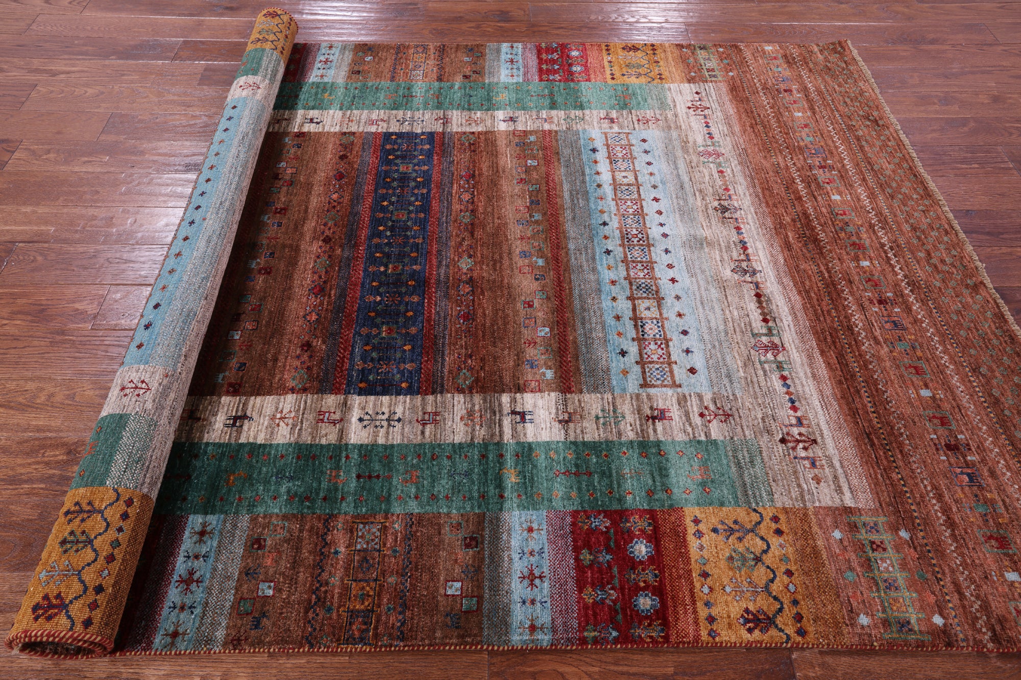 Tribal Persian Gabbeh Hand Knotted Wool Rug - 5' 10" X 8' 0" - Golden Nile