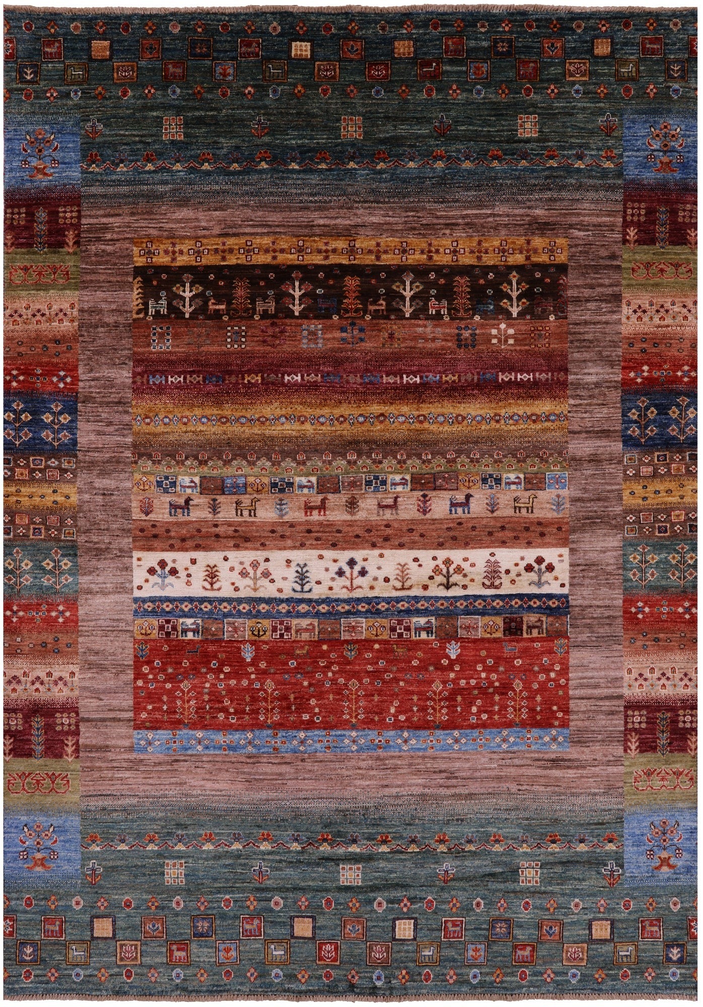 Tribal Persian Gabbeh Hand Knotted Wool Rug - 5' 7" X 7' 11" - Golden Nile