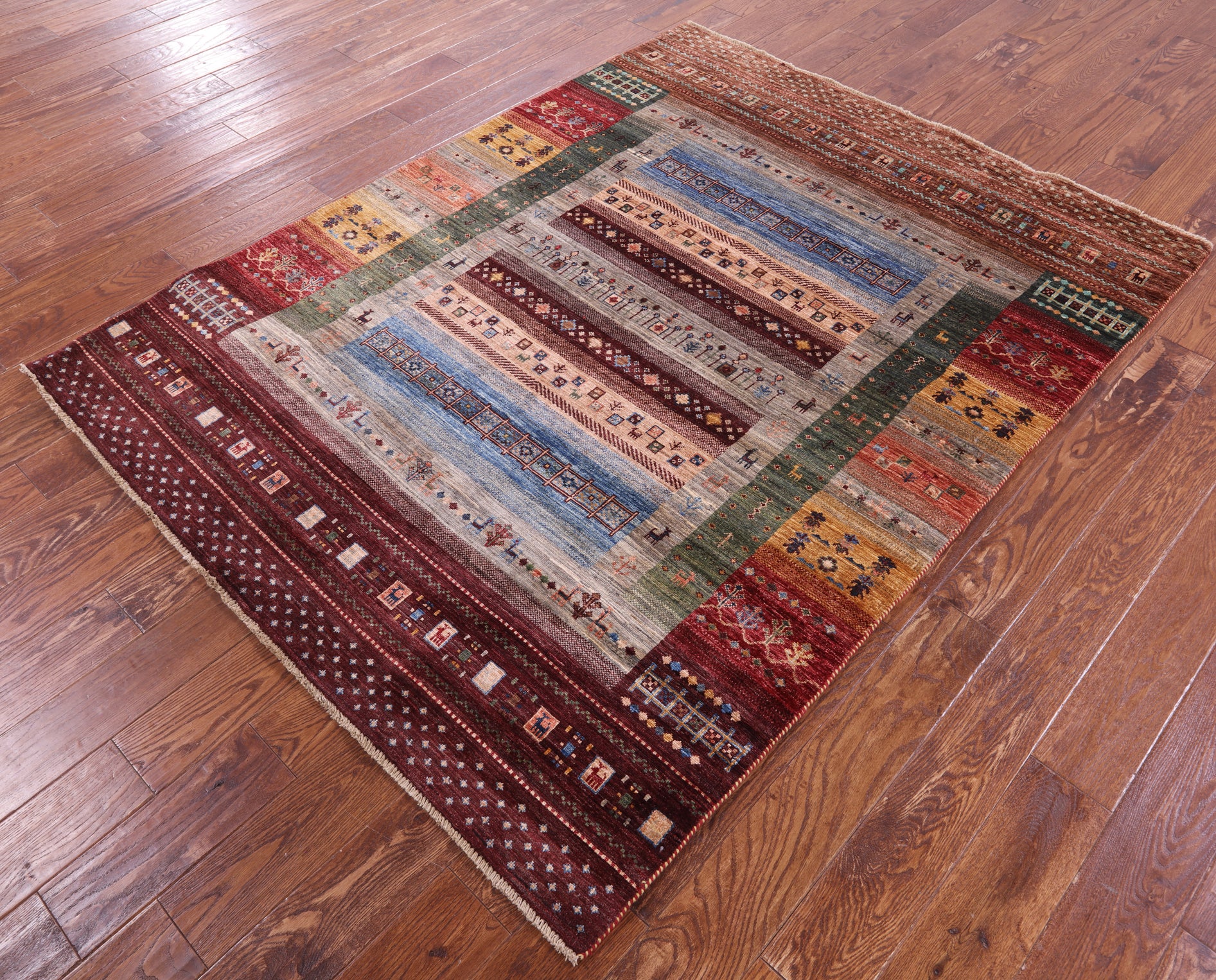Tribal Persian Gabbeh Hand Knotted Wool Rug - 5' 3" X 6' 9" - Golden Nile