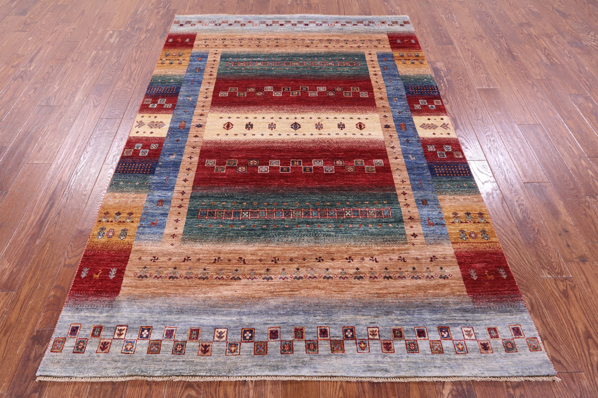 Tribal Persian Gabbeh Hand Knotted Wool Rug - 5' 8" X 8' 1" - Golden Nile
