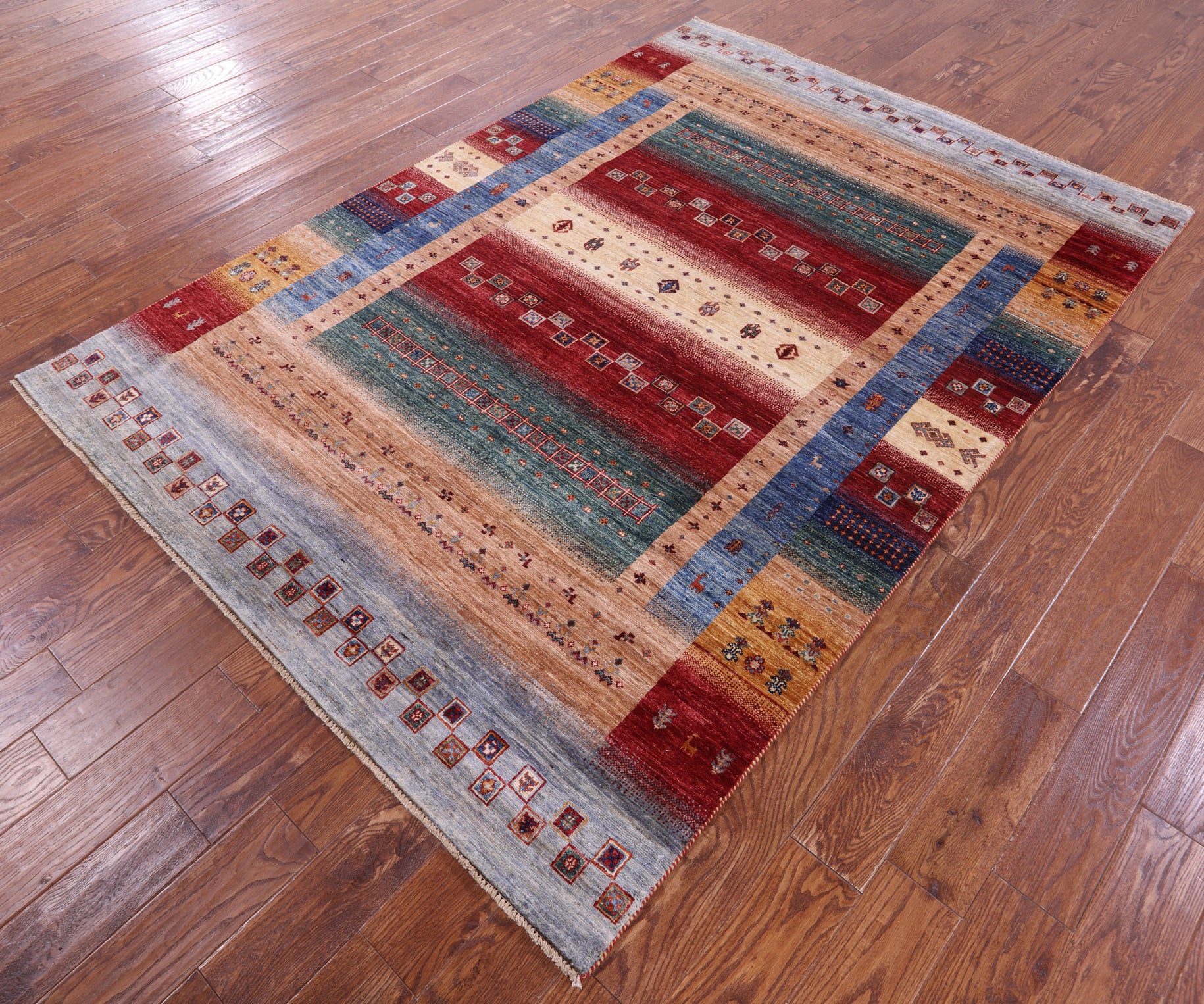 Tribal Persian Gabbeh Hand Knotted Wool Rug - 5' 8" X 8' 1" - Golden Nile