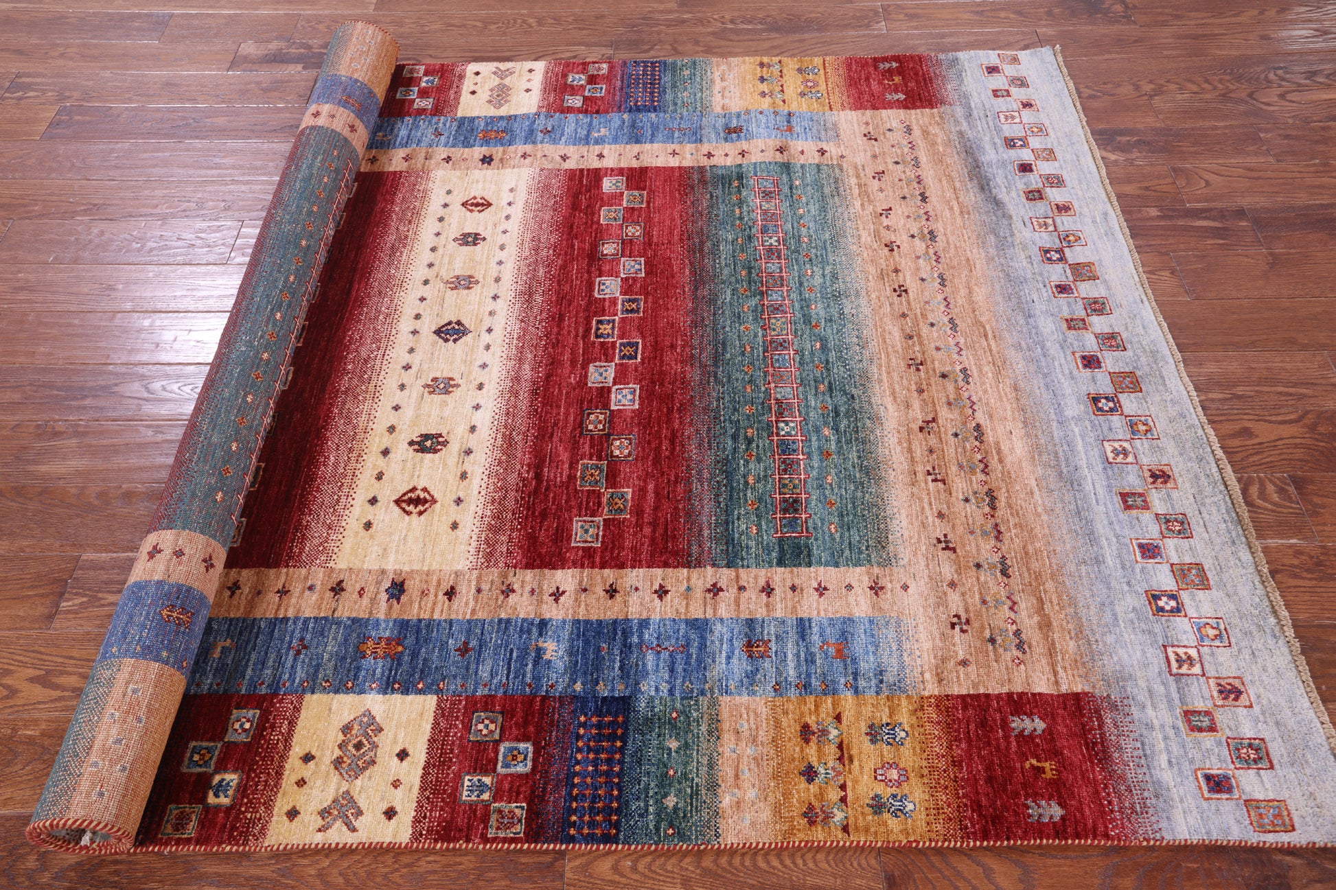 Tribal Persian Gabbeh Hand Knotted Wool Rug - 5' 8" X 8' 1" - Golden Nile