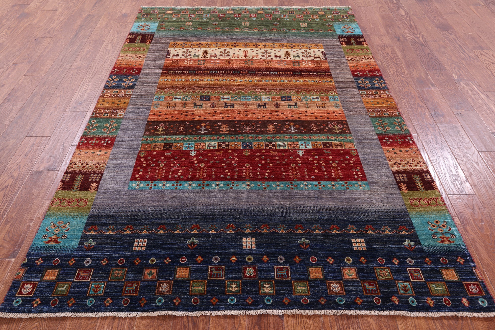 Tribal Persian Gabbeh Handmade Wool Rug - 5' 8" X 8' 2" - Golden Nile