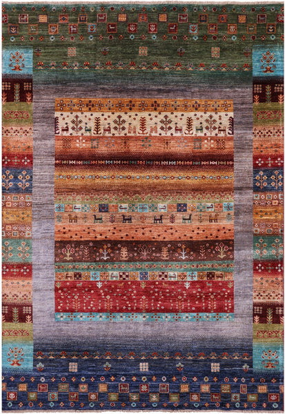 Tribal Persian Gabbeh Handmade Wool Rug - 5' 8" X 8' 2" - Golden Nile