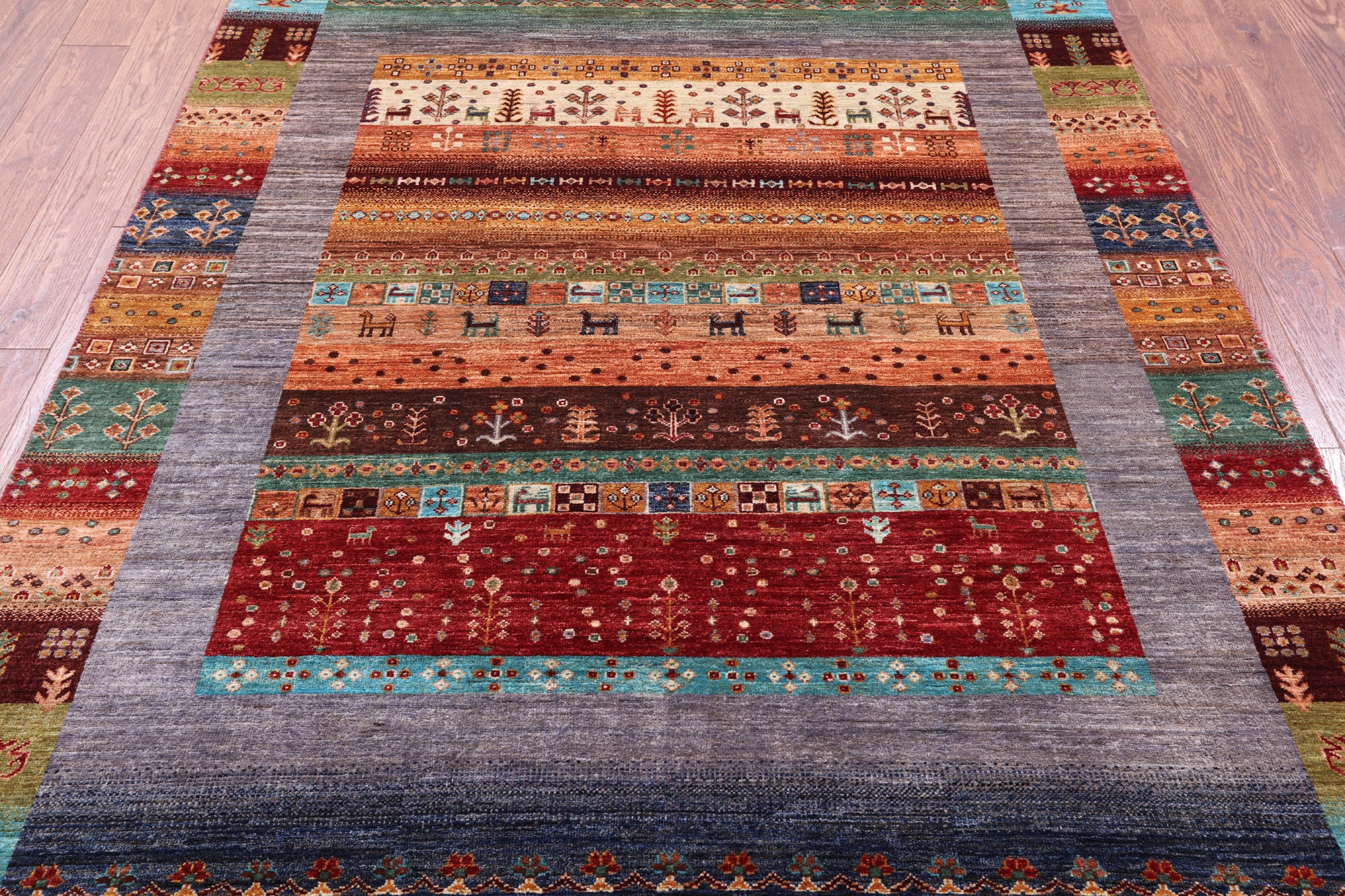 Tribal Persian Gabbeh Handmade Wool Rug - 5' 8" X 8' 2" - Golden Nile