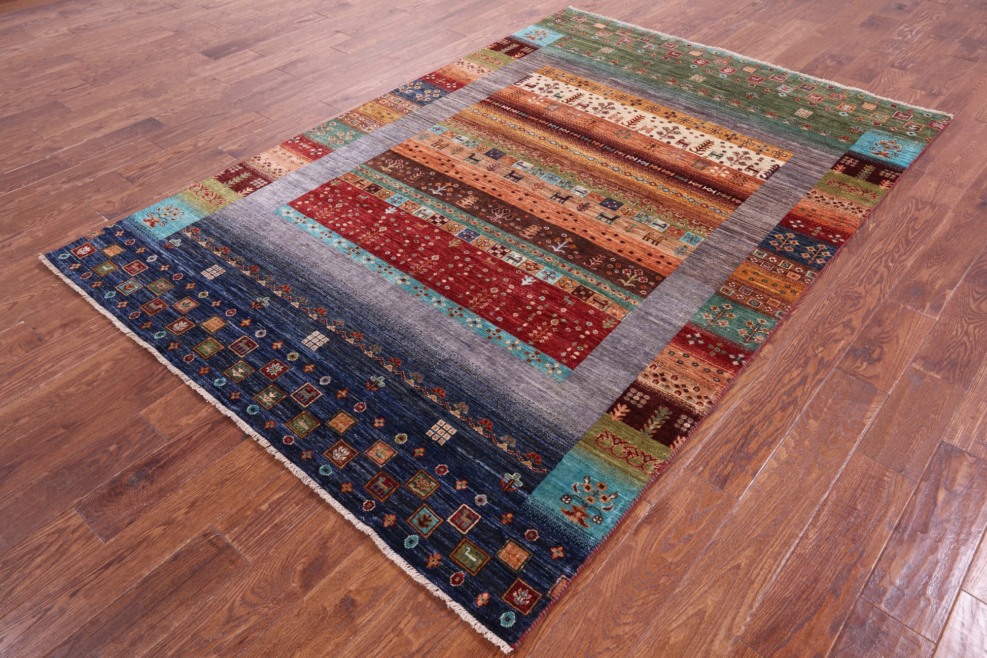 Tribal Persian Gabbeh Handmade Wool Rug - 5' 8" X 8' 2" - Golden Nile