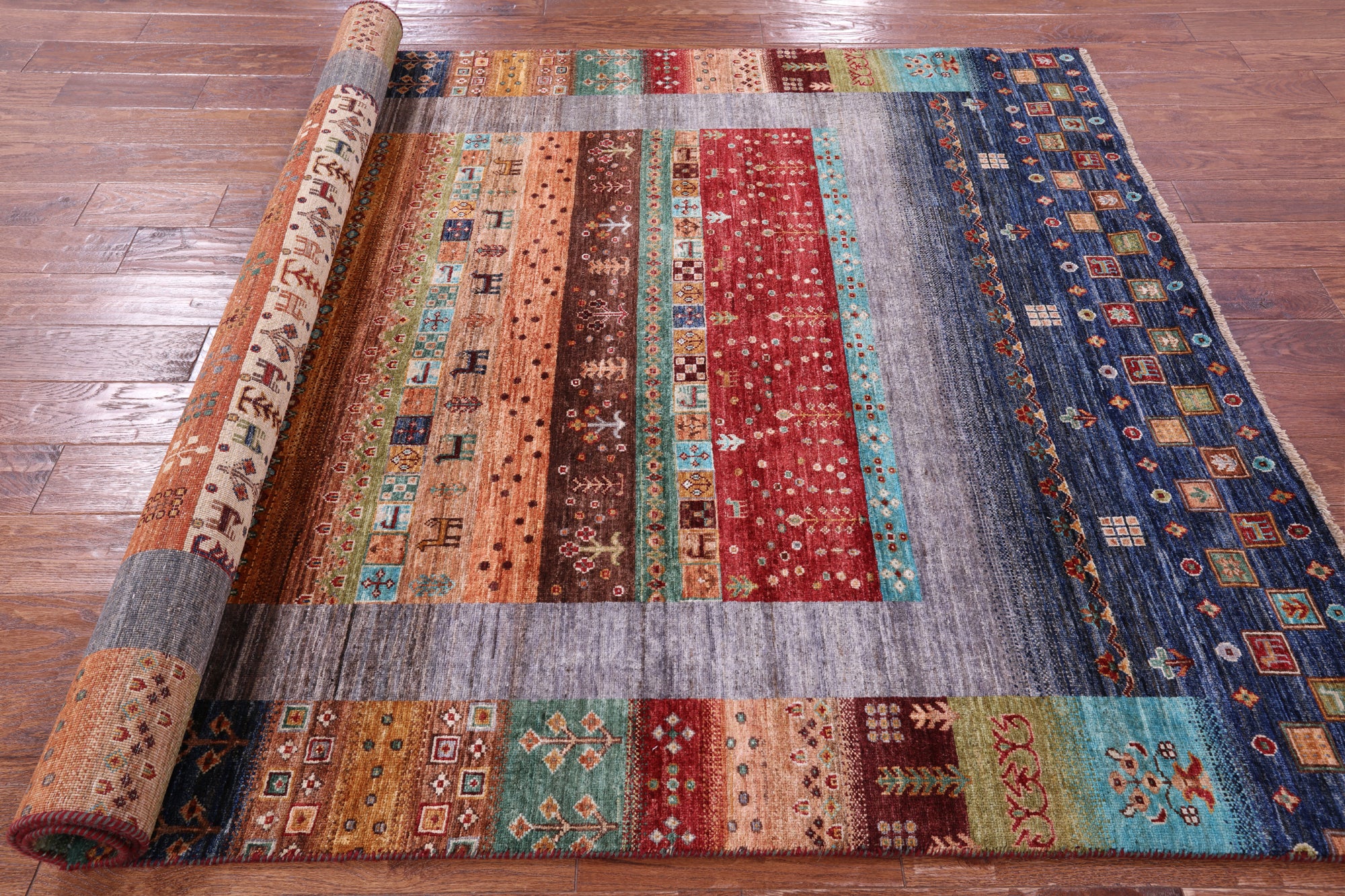 Tribal Persian Gabbeh Handmade Wool Rug - 5' 8" X 8' 2" - Golden Nile