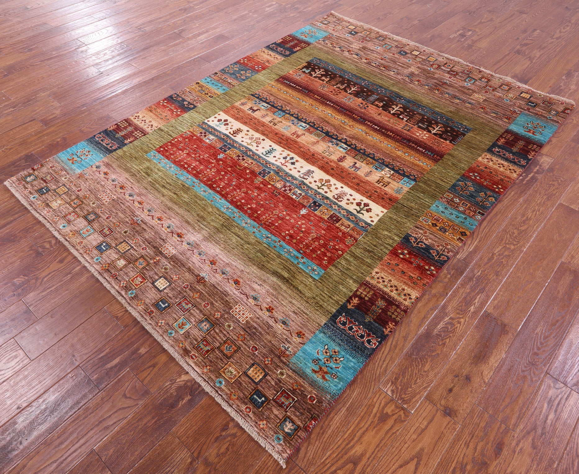 Tribal Persian Gabbeh Hand Knotted Wool Rug - 5' 8" X 7' 10" - Golden Nile