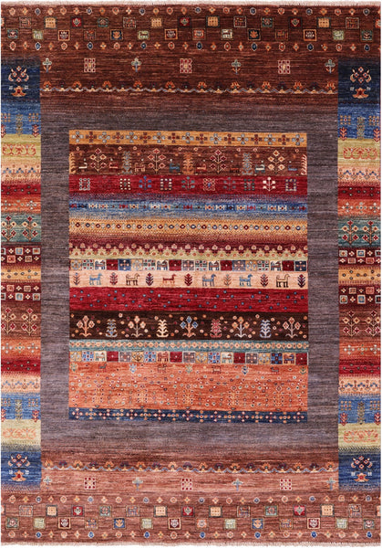 Tribal Persian Gabbeh Hand Knotted Wool Rug - 5' 7" X 7' 10" - Golden Nile