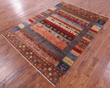 Tribal Persian Gabbeh Hand Knotted Wool Rug - 5' 7" X 7' 10" - Golden Nile