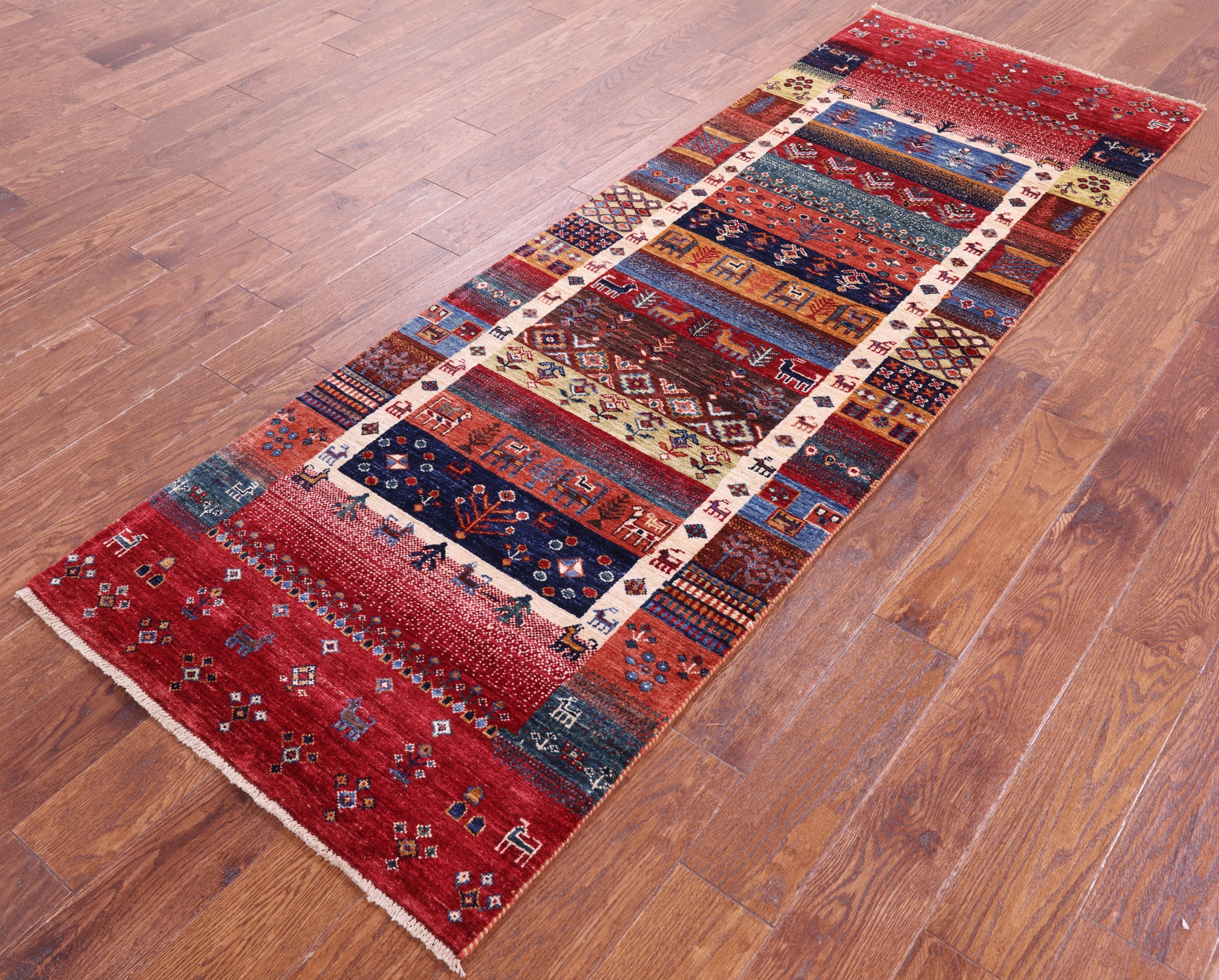 Persian Gabbeh Tribal Handmade Wool Runner Rug - 2' 9" X 7' 10" - Golden Nile