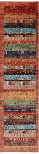 Persian Tribal Gabbeh Hand Knotted Wool Runner Rug - 2' 8" X 10' 0" - Golden Nile