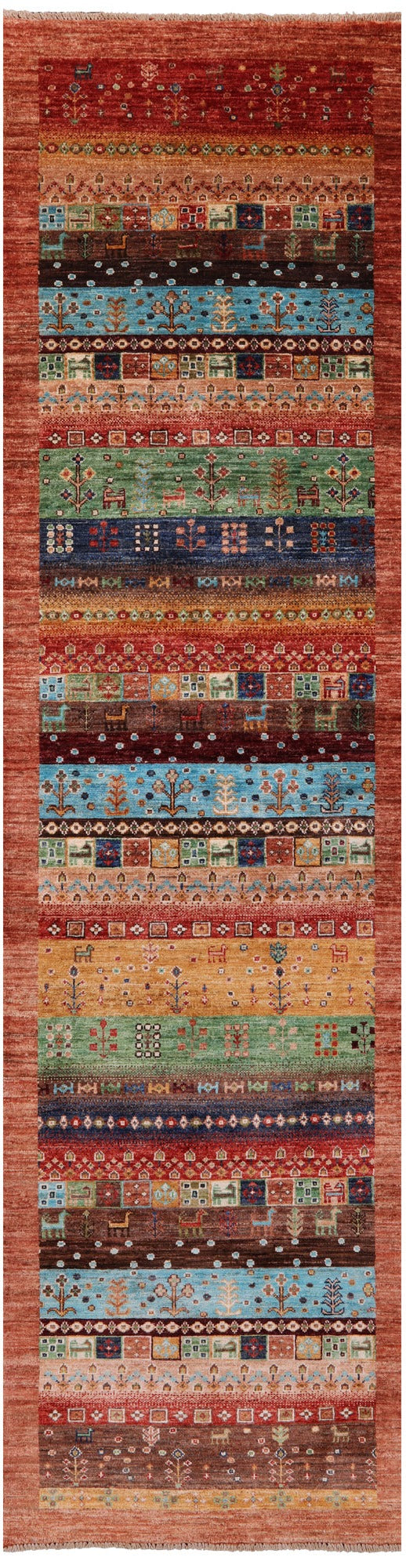 Persian Tribal Gabbeh Hand Knotted Wool Runner Rug - 2' 8" X 10' 0" - Golden Nile